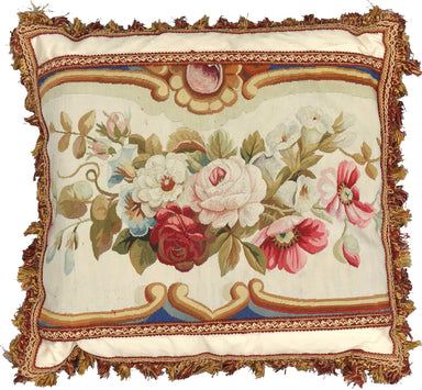 Antique French Aubusson Pillow - 18" x 20"