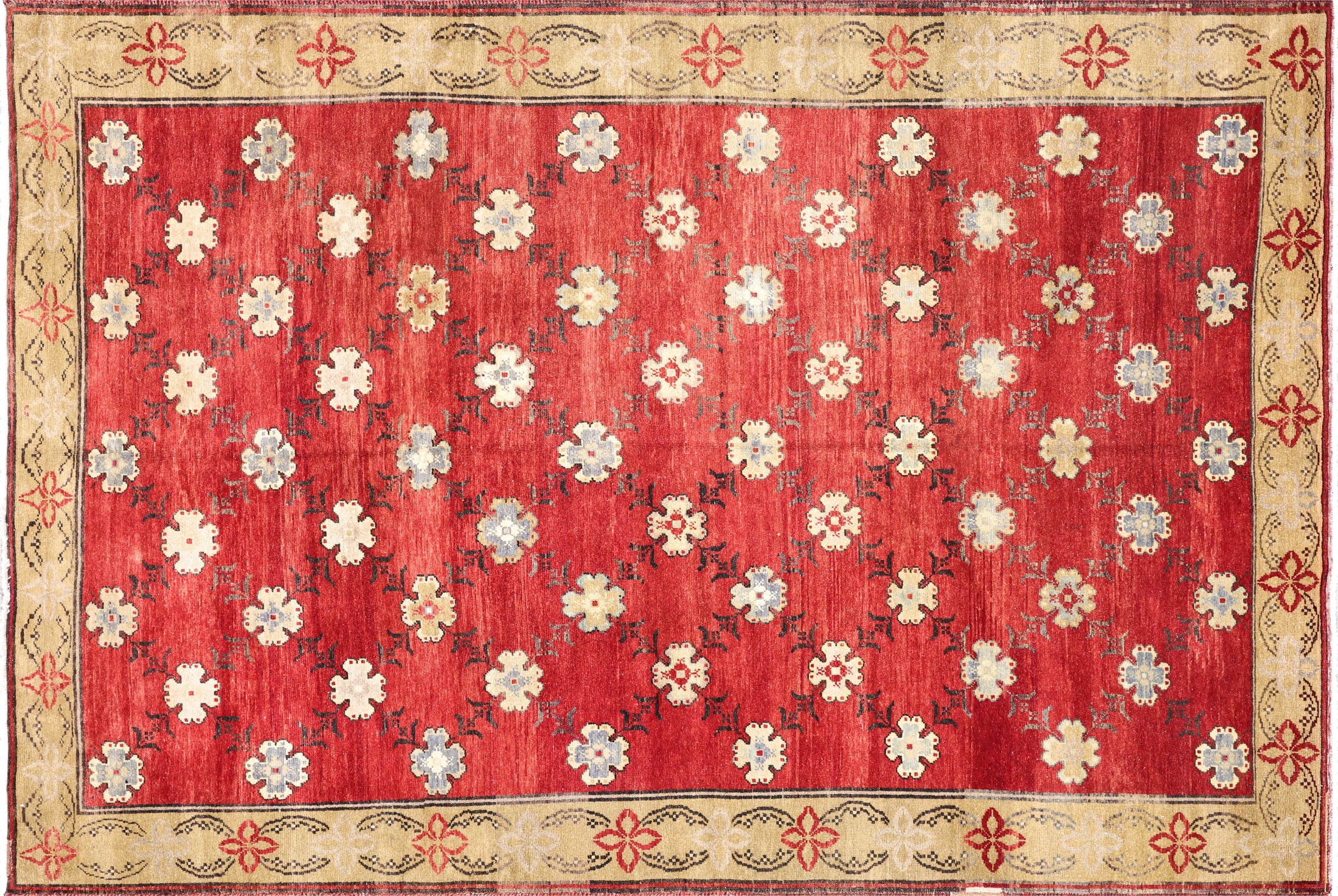 Vintage Turkish Oushak Rug in Red tones and an All Over pattern. Measuring 6 feet 10 inches x 10 feet 1 inches – SKU 088969