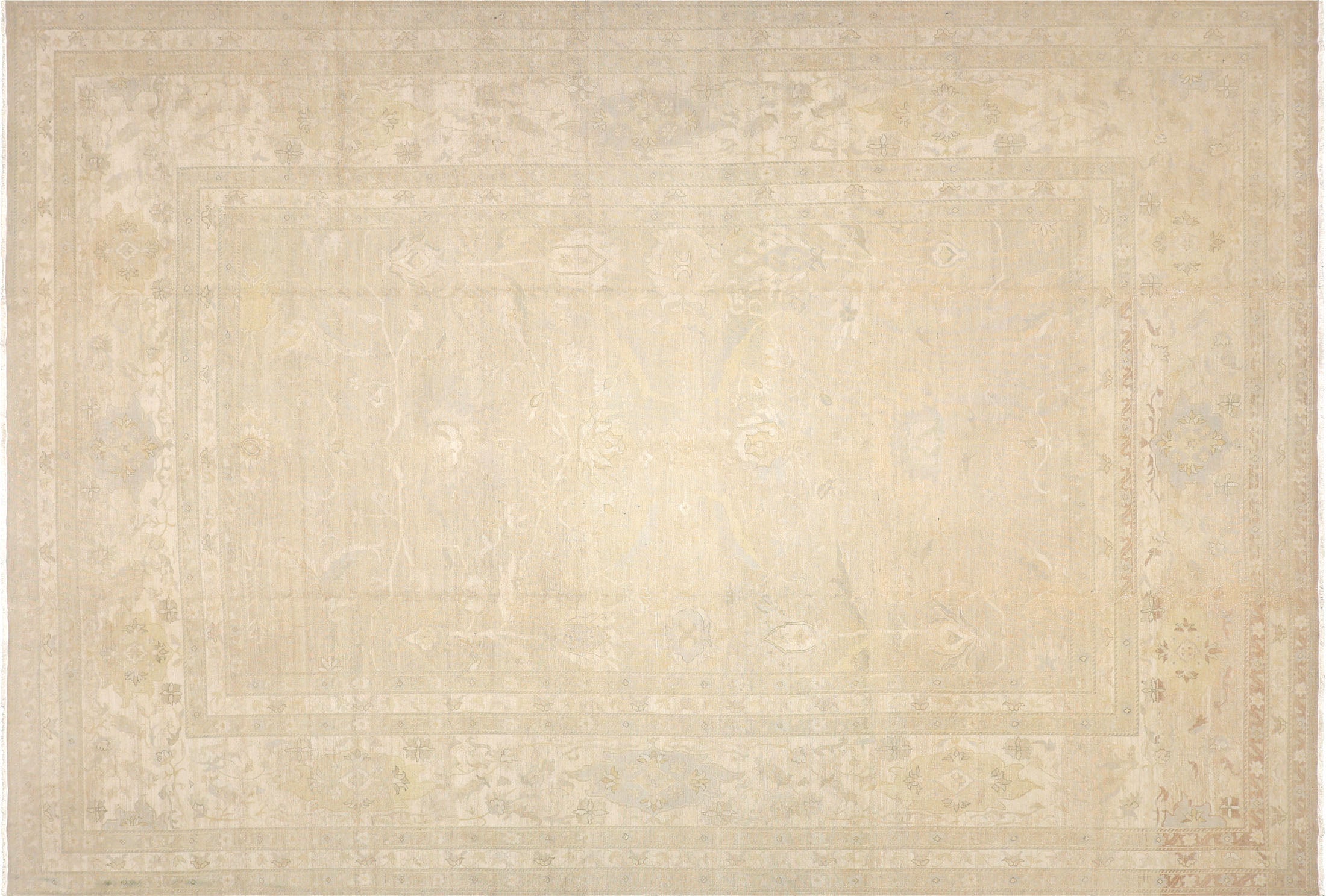 Vintage Persian Tabriz Rug in Ecru,Grey tones and an All Over pattern. Measuring 9 feet 9 inches x 14 feet 2 inches – SKU 091089