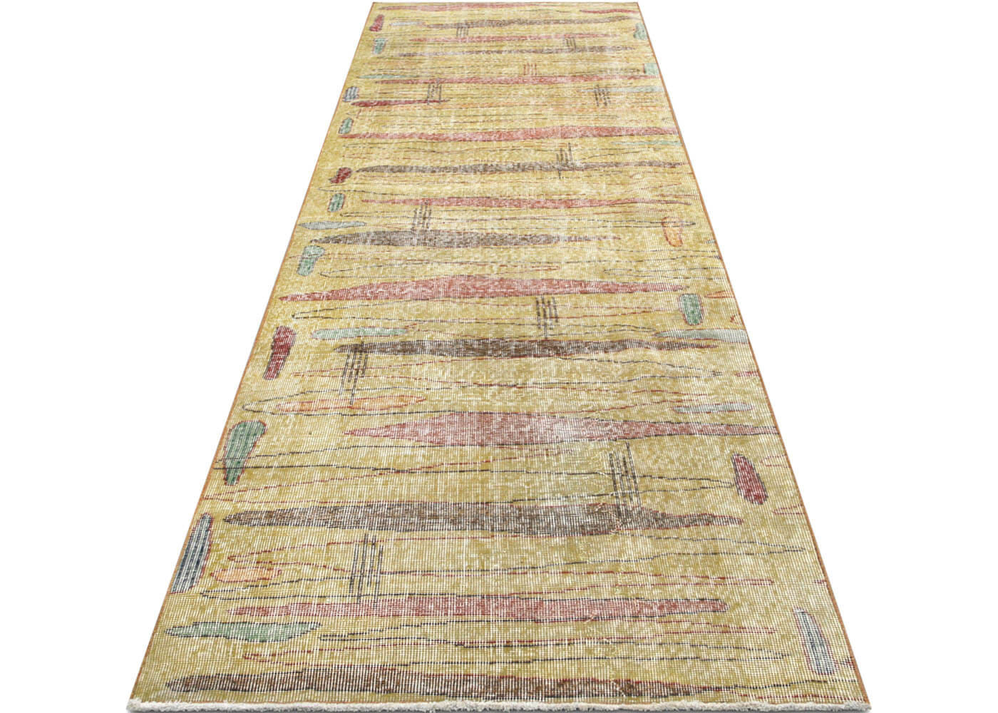 Vintage Turkish Mid-Century-Modern Runner - 3'4" x 10'2" - 140218