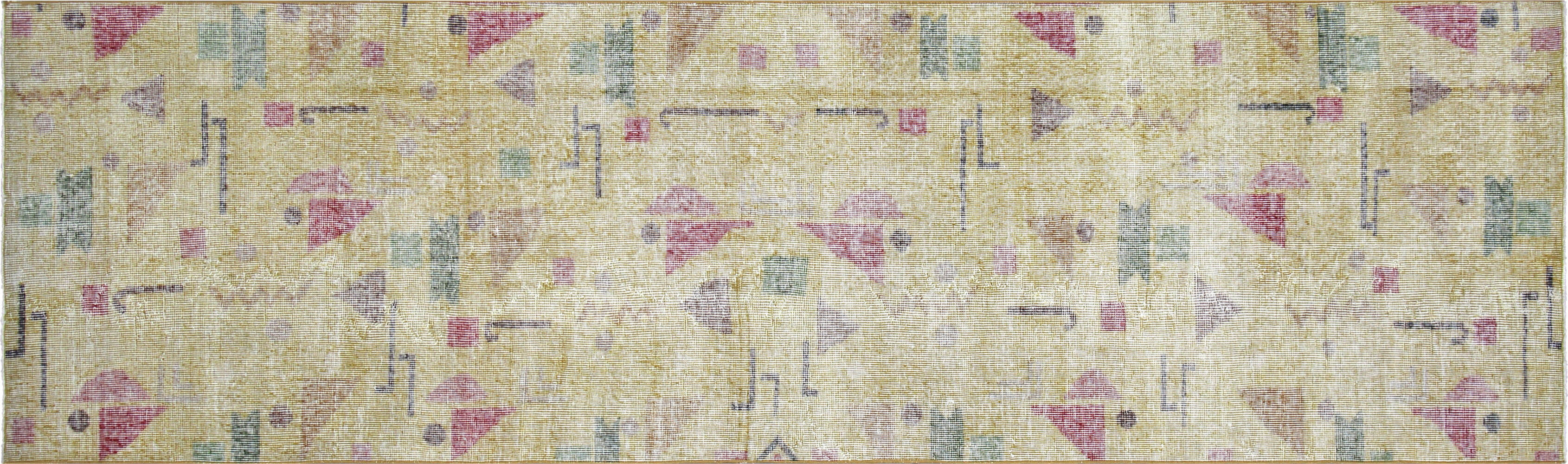 Vintage Turkish Mid-Century-Modern Runner - 3'1" x 10'6" - 140783