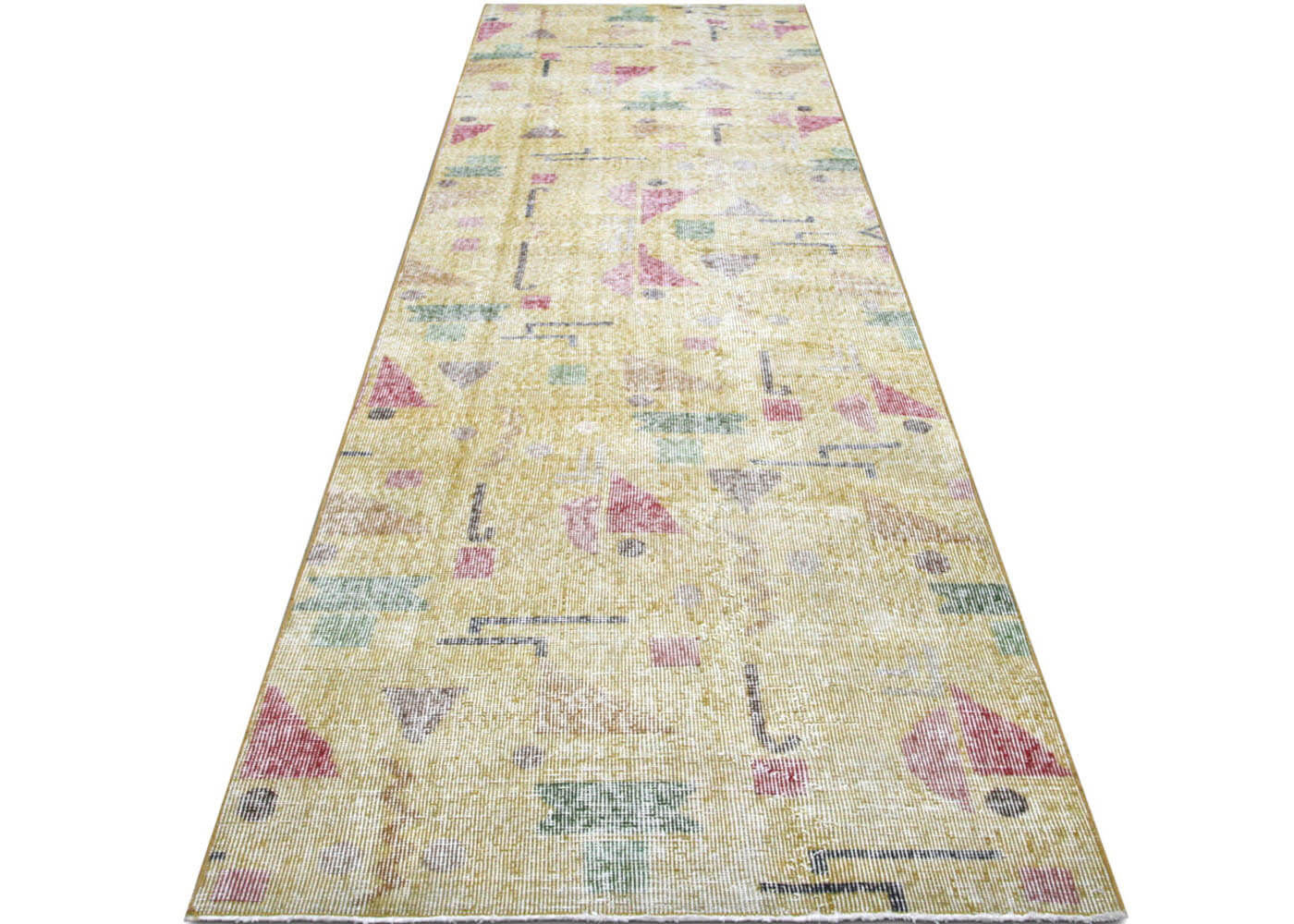 Vintage Turkish Mid-Century-Modern Runner - 3'1" x 10'6" - 140783