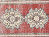 Vintage Turkish Oushak Rug in Red tones and an Geometrical,Medallion pattern. Measuring 3 feet 3 inches x 9 feet 7 inches – SKU 156104