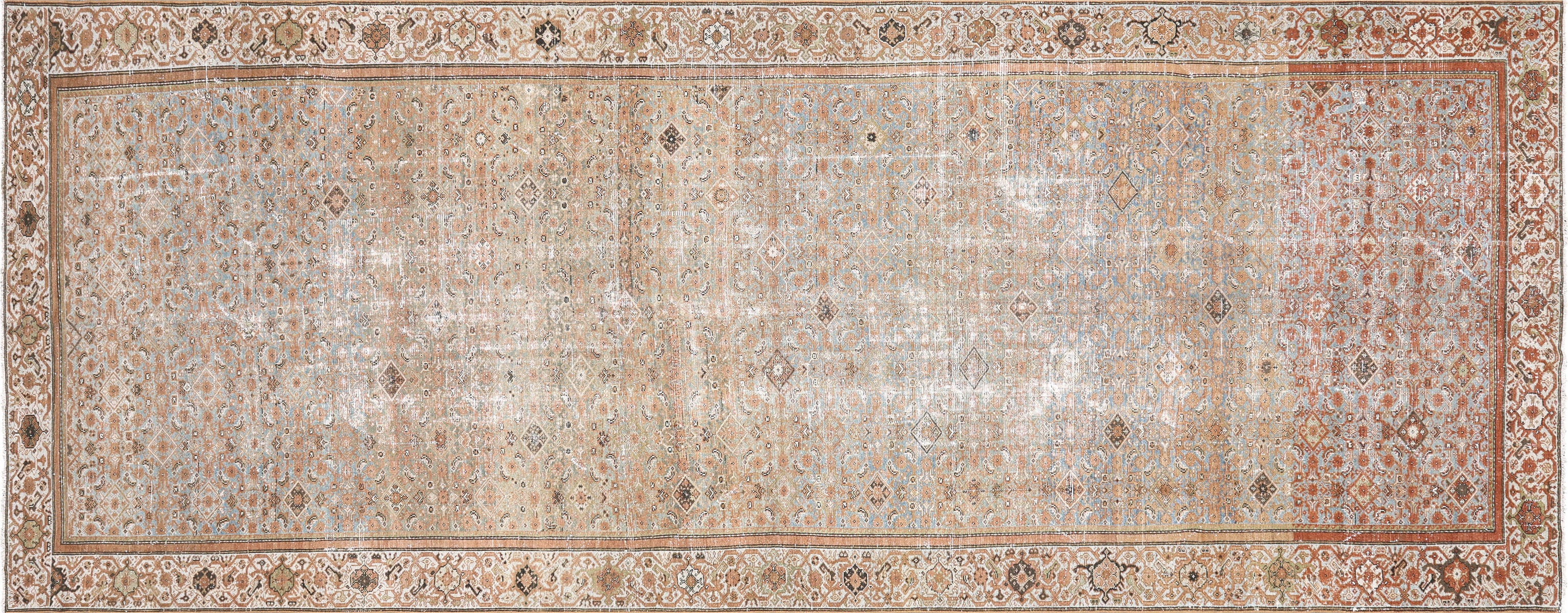Semi Antique Persian Melayer Rug in Blue tones and an All Over pattern. Measuring 6 feet 8 inches x 16 feet 8 inches – SKU 170566