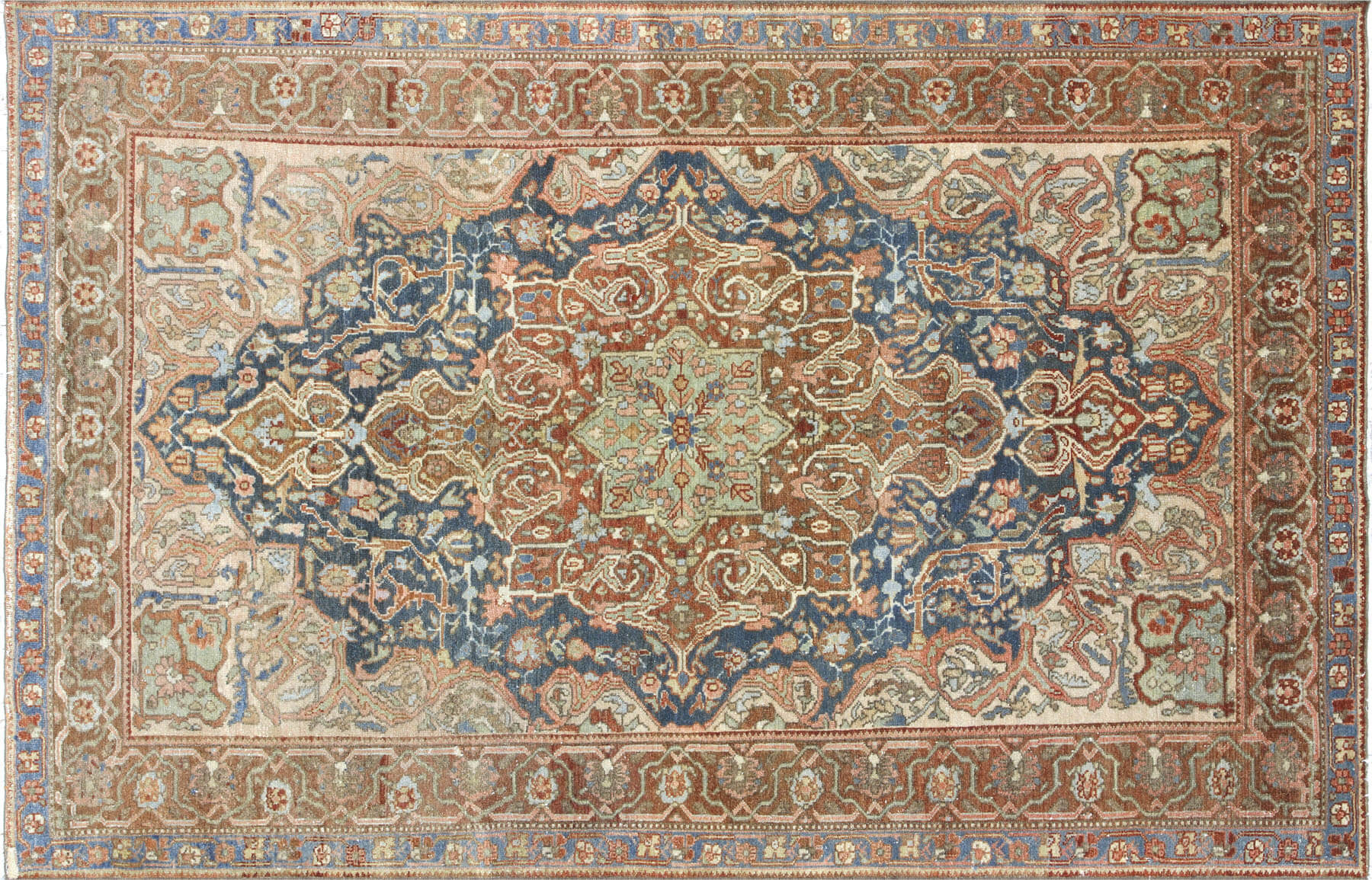 Antique Persian Baktiari Rug in Green,Red tones and an All Over,Medallion pattern. Measuring 5 feet 0 inches x 7 feet 9 inches – SKU 170587
