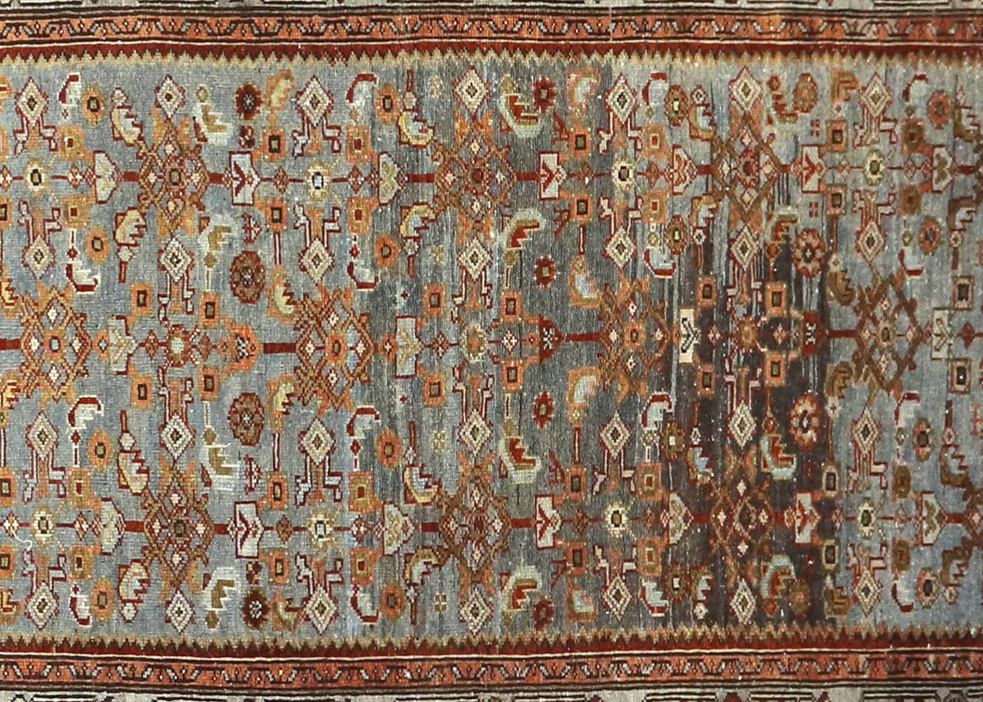 Semi Antique Persian Melayer Rug in Blue tones and an All Over pattern. Measuring 4 feet 2 inches x 16 feet 3 inches – SKU 180399