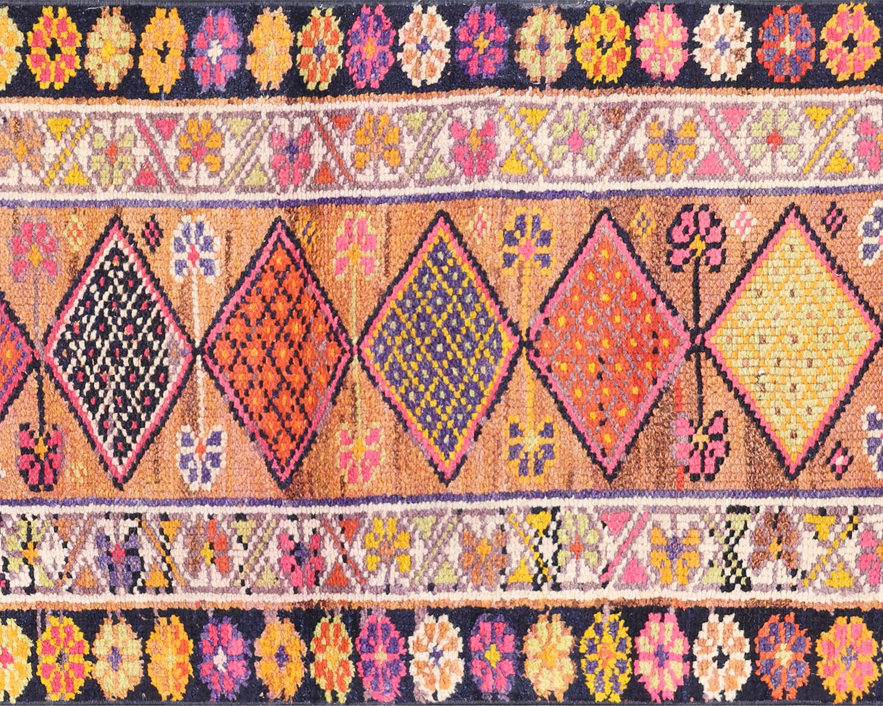 Vintage Turkish Oushak Rug in Black,Orange tones and an All Over,Medallion pattern. Measuring 2 feet 8 inches x 11 feet 1 inches – SKU 190050