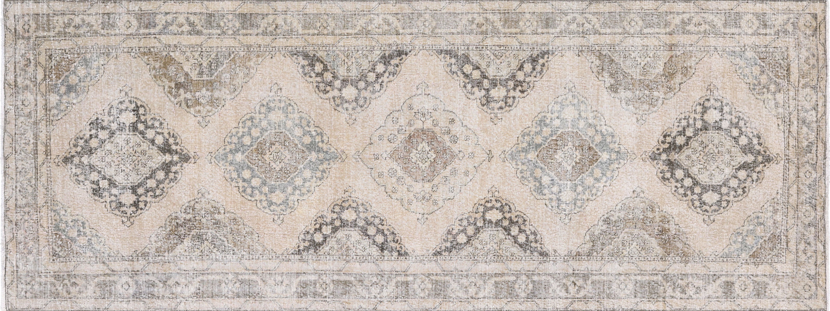 Vintage Turkish Oushak Rug in Brown,Pink tones and an Medallion,All Over pattern. Measuring 4 feet 9 inches x 12 feet 6 inches – SKU 190279
