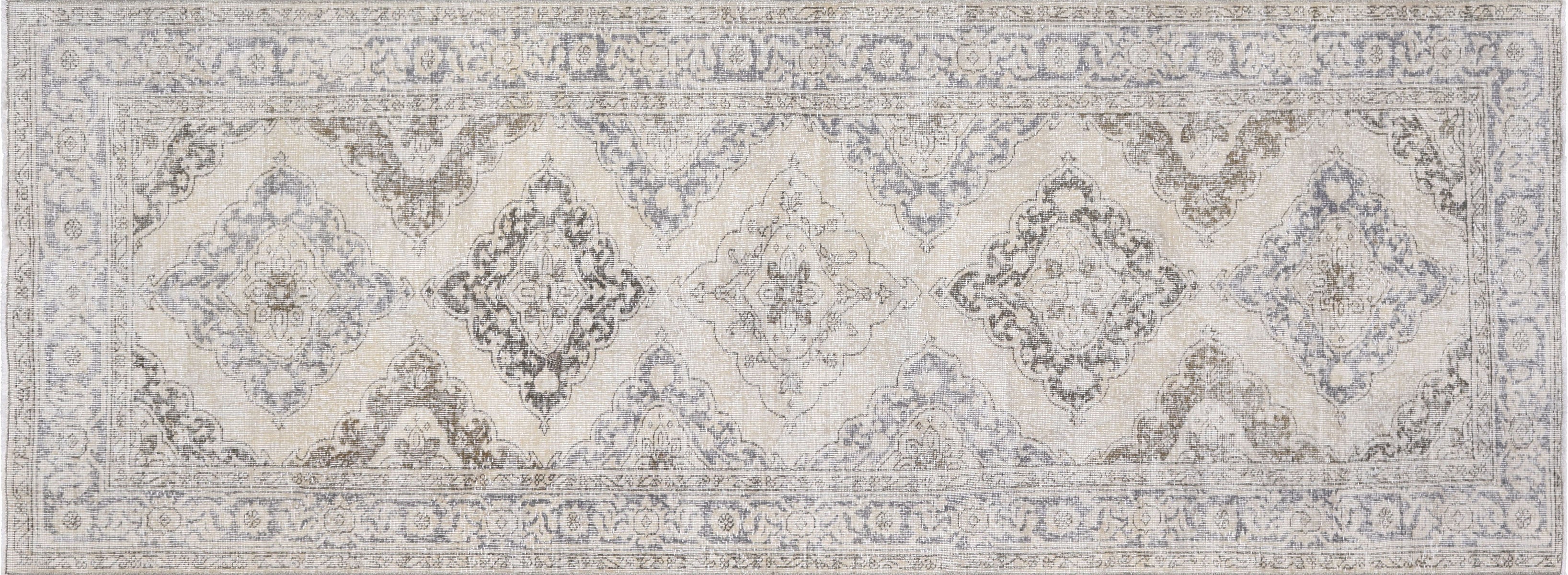 Vintage Turkish Oushak Rug in Brown,Ivory tones and an Medallion,All Over pattern. Measuring 4 feet 8 inches x 12 feet 7 inches – SKU 190313