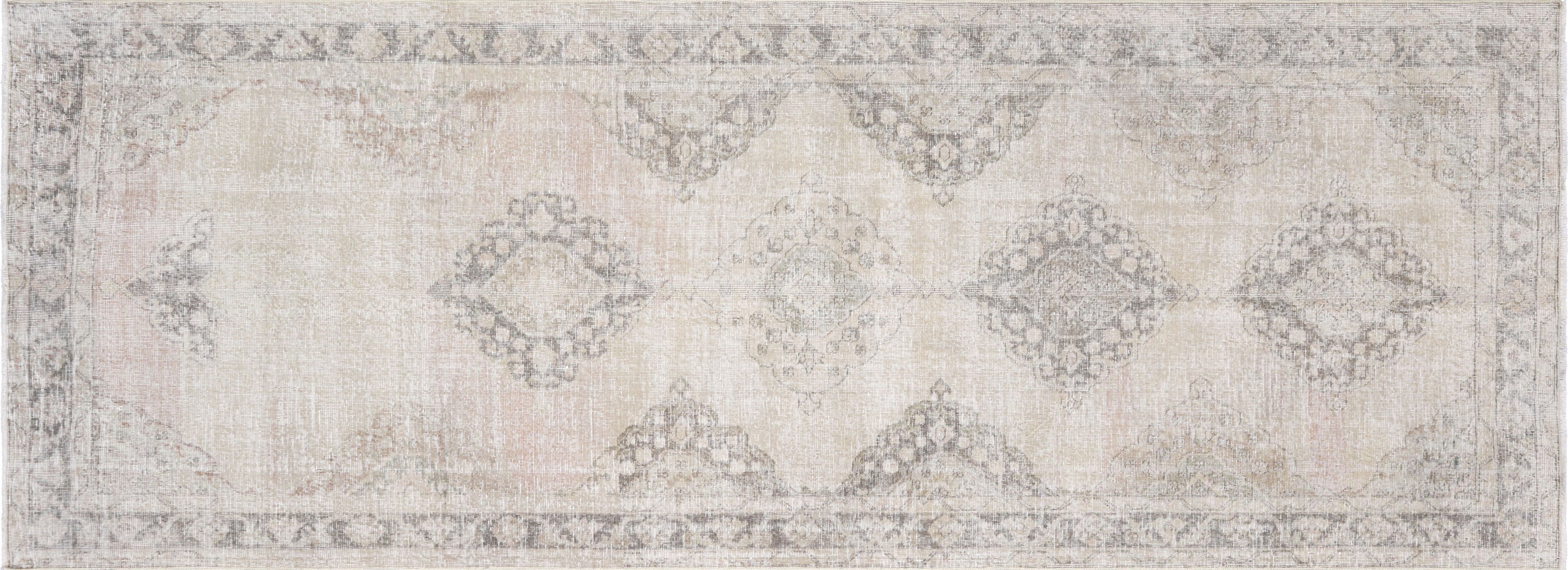 Vintage Turkish Oushak Rug in Brown,Pink tones and an Medallion,All Over pattern. Measuring 4 feet 7 inches x 12 feet 5 inches – SKU 190325