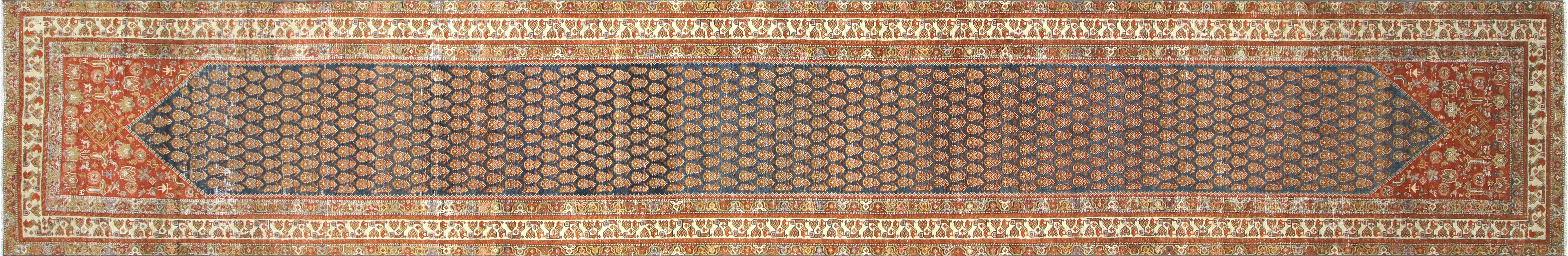 Semi Antique Persian Melayer Runner - 3'2" x 18'11" - 230066