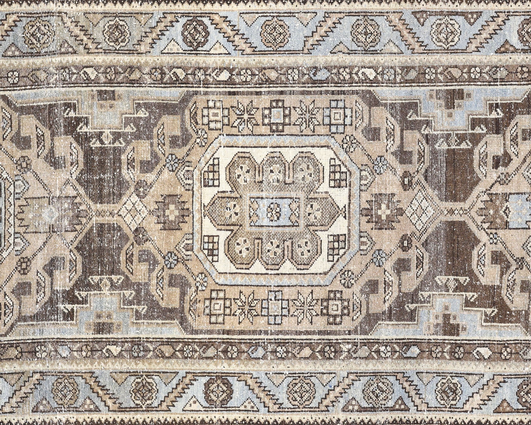 Semi Antique Persian Melayer Rug in Blue,Brown tones and an Geometrical,Medallion pattern. Measuring 3 feet 10 inches x 18 feet 0 inches – SKU 230250