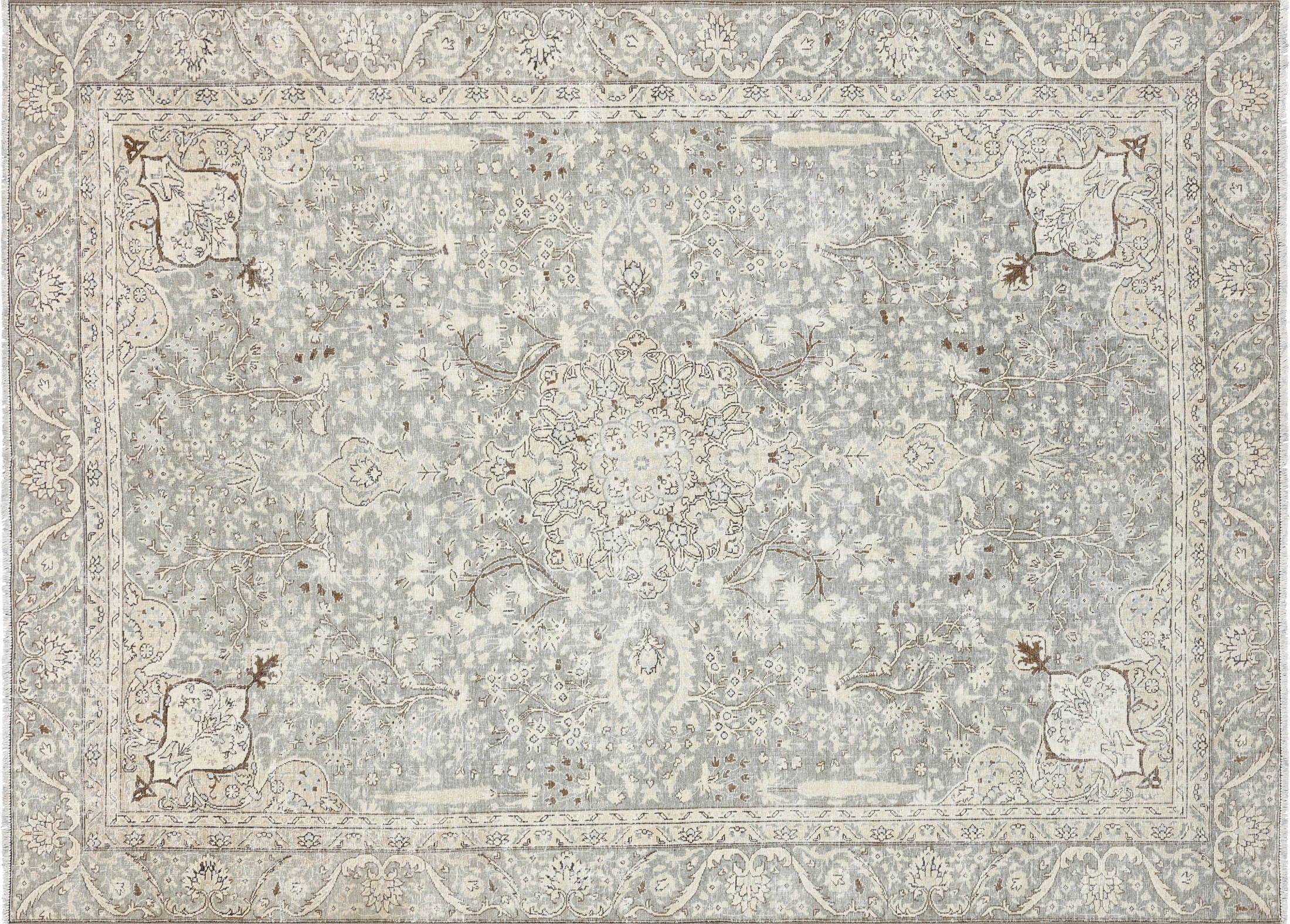Semi Antique Persian Tabriz Rug in Beige,Taupe tones and an Medallion,All Over pattern. Measuring 8 feet 0 inches x 10 feet 11 inches – SKU 230276