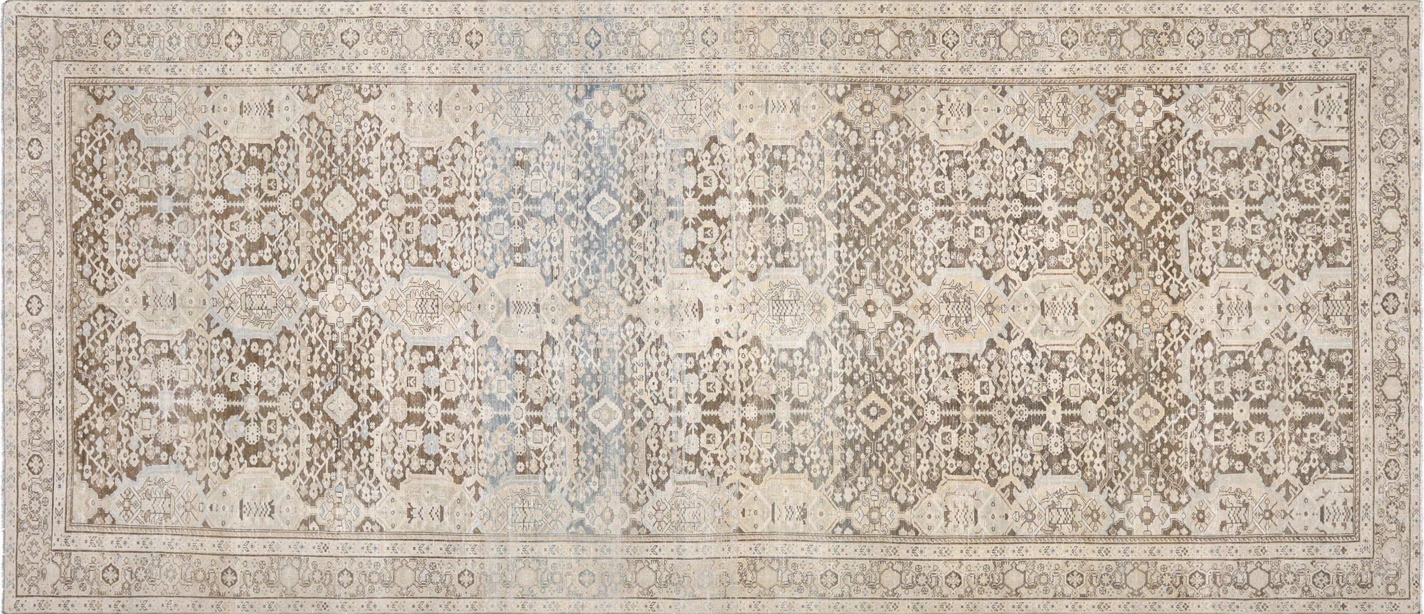 Antique Persian Melayer Rug in Blue,Brown tones and an All Over pattern. Measuring 8 feet 6 inches x 19 feet 5 inches – SKU 230293
