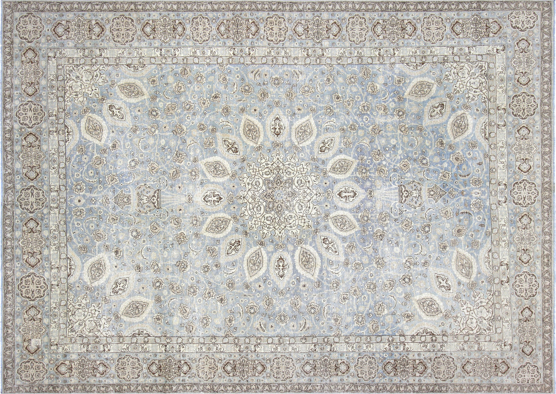 Semi Antique Persian Tabriz Rug in Blue tones and an Medallion,All Over pattern. Measuring 9 feet 0 inches x 12 feet 6 inches – SKU 230295
