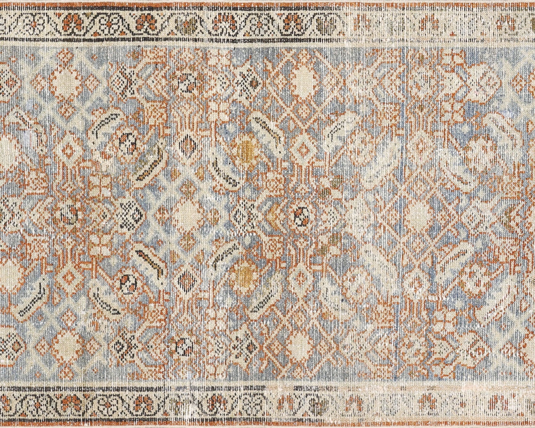 Semi Antique Persian Melayer Rug in Beige,Blue tones and an All Over,Herati pattern. Measuring 2 feet 8 inches x 11 feet 2 inches – SKU 230299