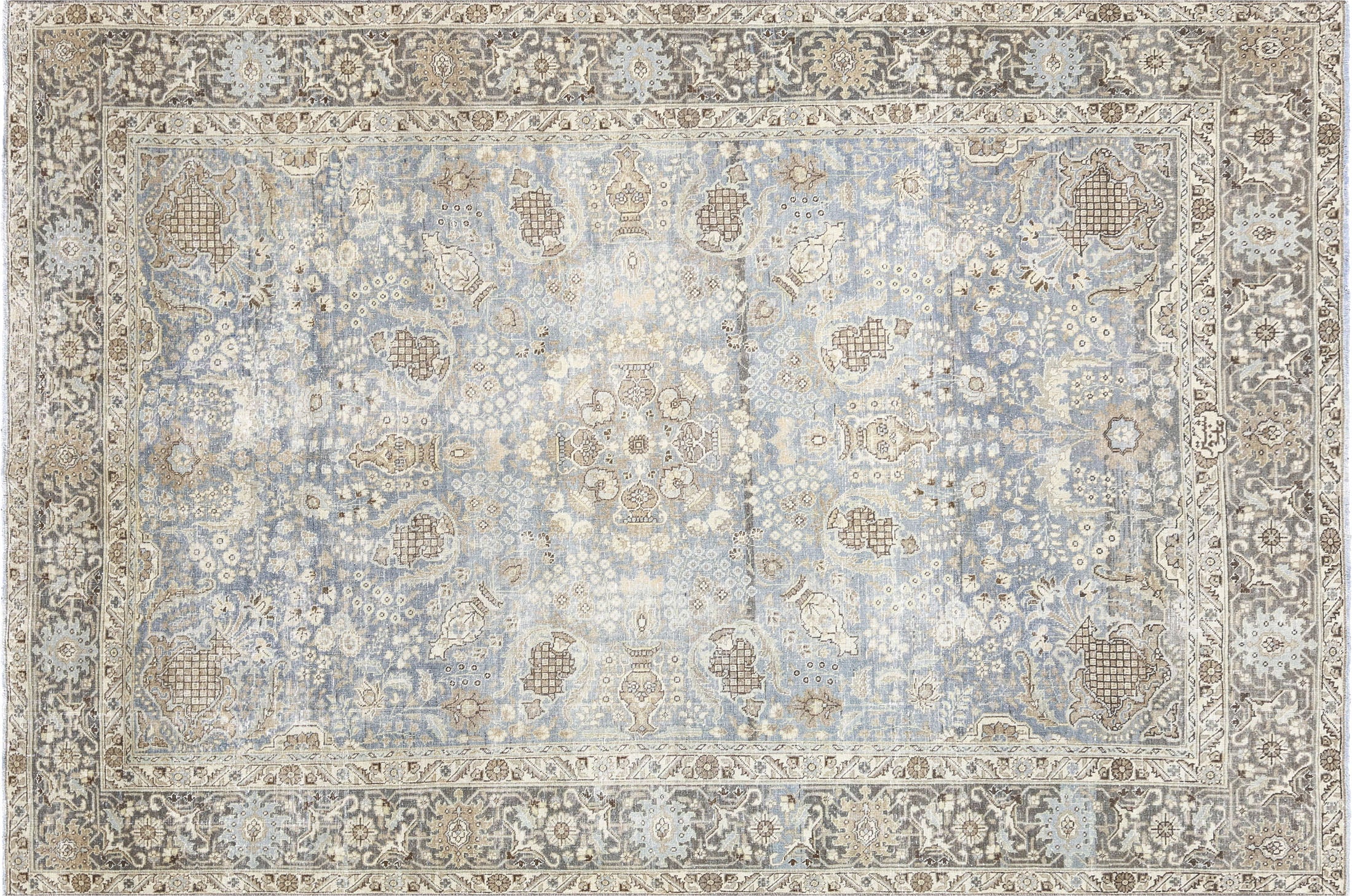 Semi Antique Persian Tabriz Rug in Beige,Blue tones and an All Over pattern. Measuring 6 feet 5 inches x 9 feet 6 inches – SKU 230389