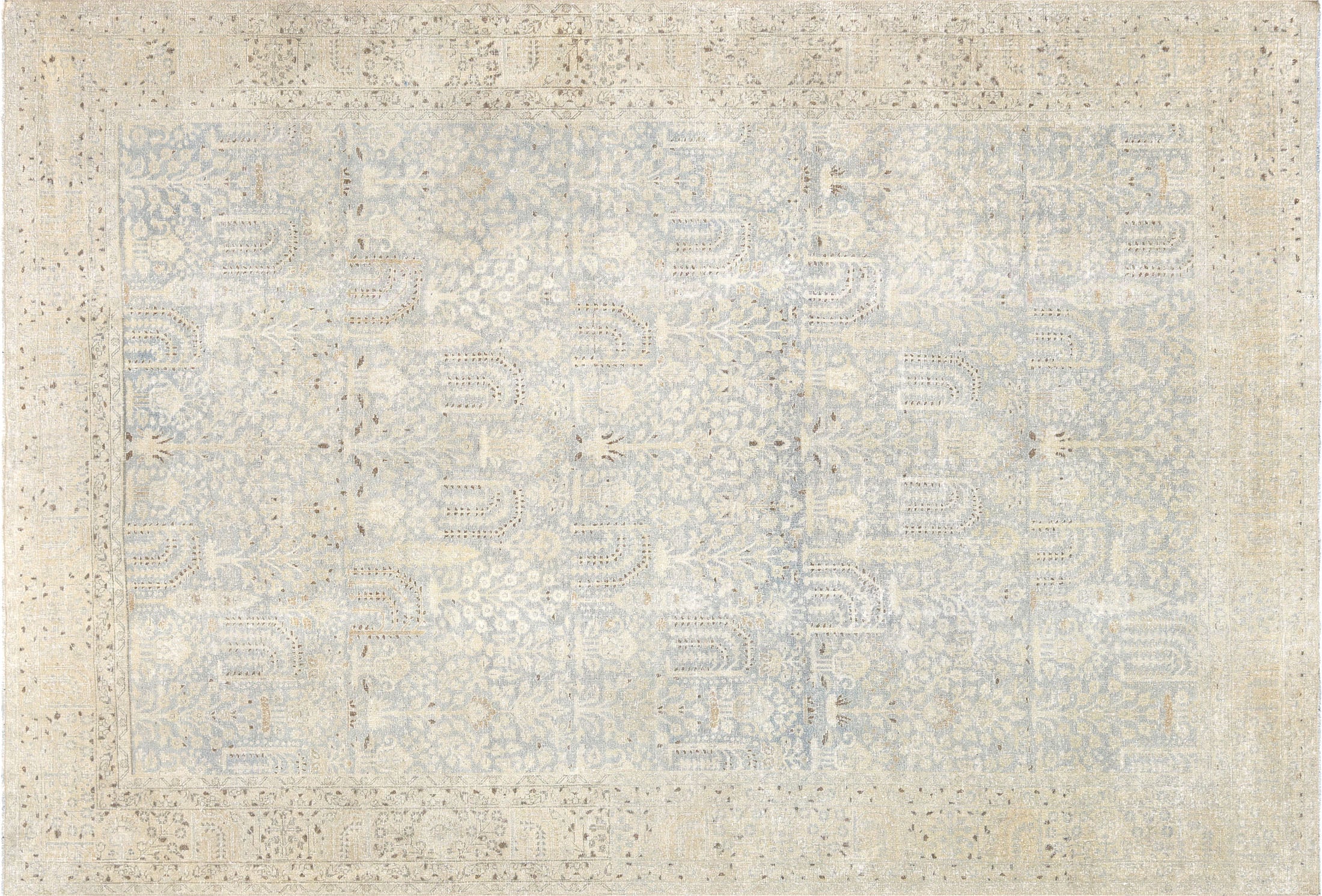 Semi Antique Persian Tabriz Rug in Blue,Tan tones and an All Over pattern. Measuring 7 feet 2 inches x 10 feet 7 inches – SKU 230426