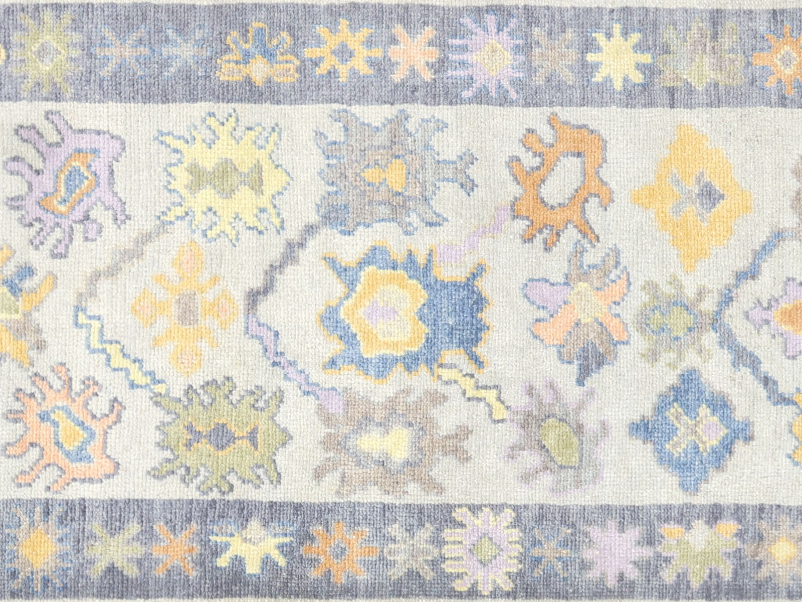 Vintage Turkish Oushak Rug in Grey,Blue tones and an All Over,Geometrical pattern. Measuring 3 feet 0 inches x 9 feet 8 inches – SKU 240002