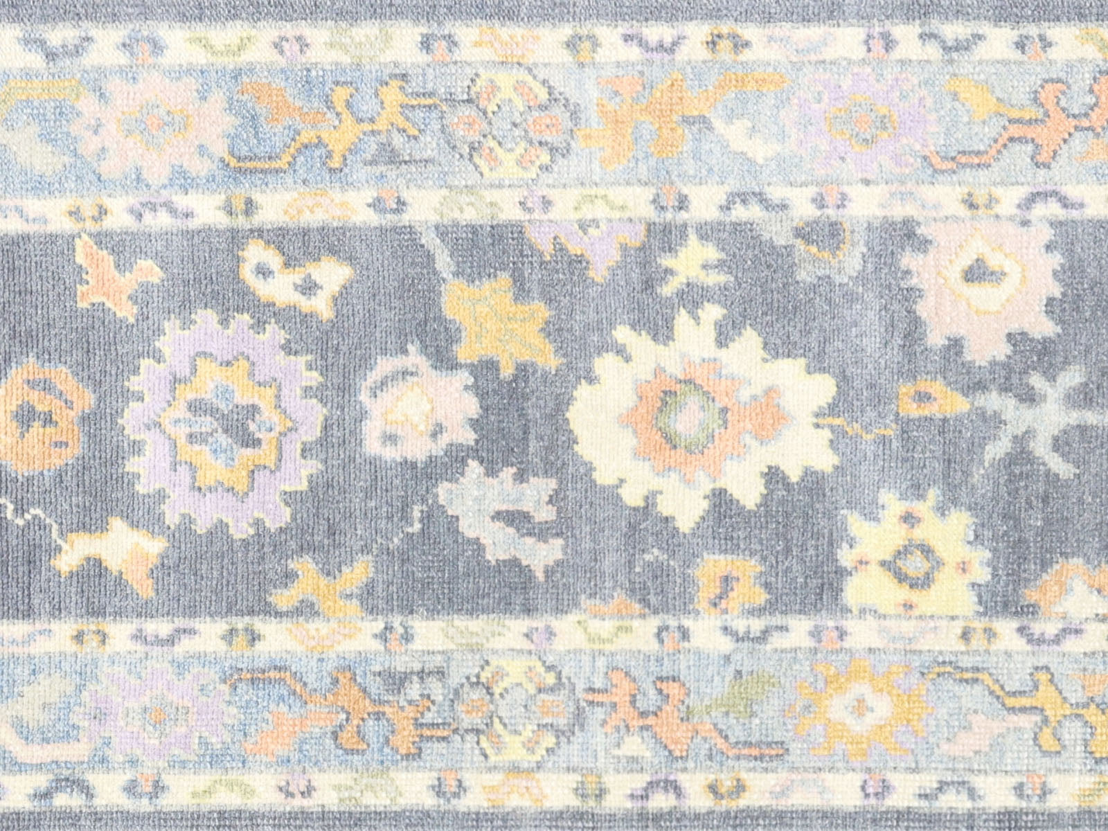 Vintage Turkish Oushak Rug in Blue tones and an All Over,Geometrical pattern. Measuring 2 feet 9 inches x 9 feet 3 inches – SKU 240009