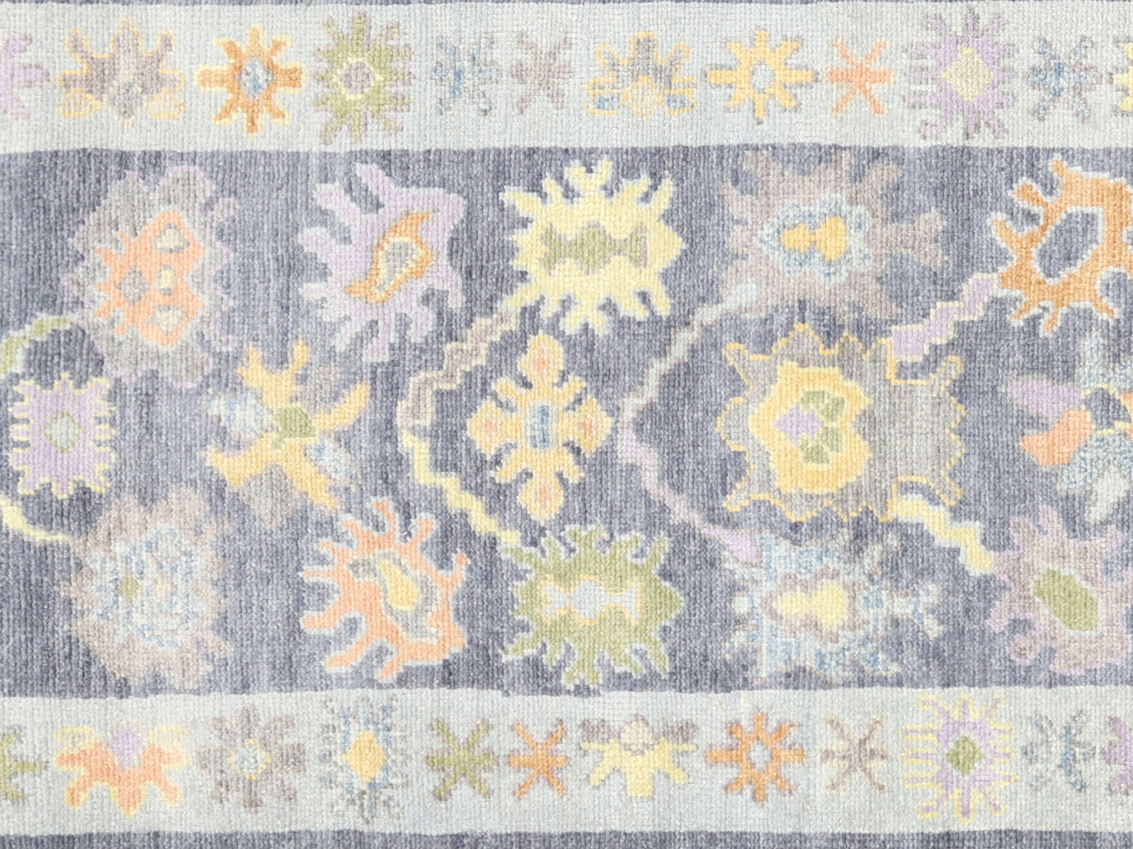 Vintage Turkish Oushak Rug in Blue tones and an All Over,Geometrical pattern. Measuring 3 feet 0 inches x 9 feet 6 inches – SKU 240011