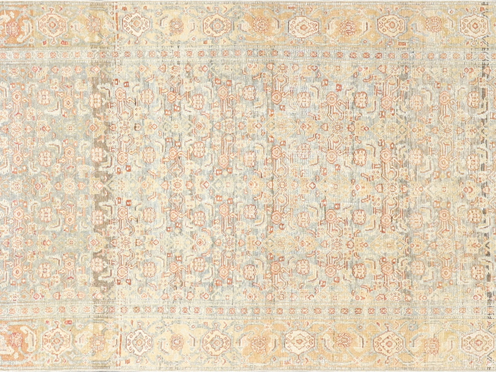 Antique Persian Senne Rug in Blue,Rust tones and an Herati,All Over pattern. Measuring 3 feet 0 inches x 14 feet 8 inches – SKU 240164