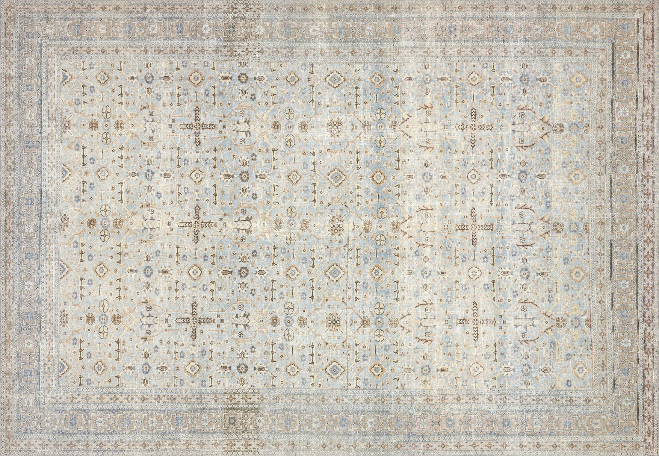 Semi Antique Persian Tabriz Rug in Blue,Green tones and an All Over pattern. Measuring 7 feet 5 inches x 10 feet 10 inches – SKU 240166