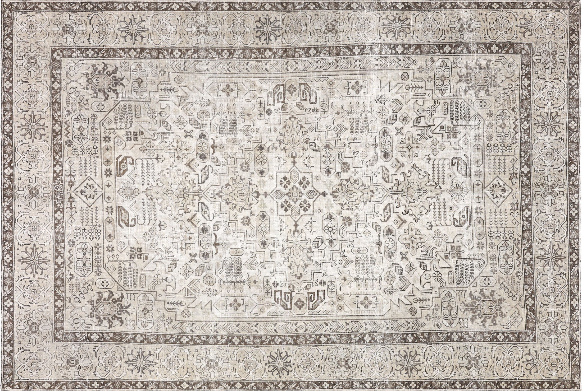 Semi Antique Persian Tabriz Rug in Ivory tones and an Medallion,All Over pattern. Measuring 8 feet 8 inches x 12 feet 8 inches – SKU 240171
