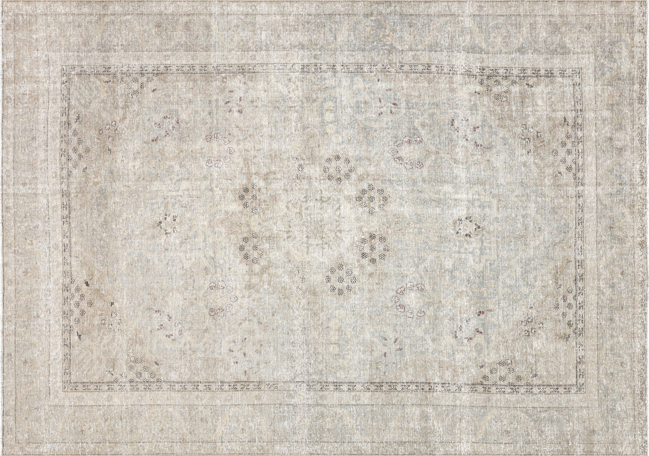Semi Antique Persian Tabriz Rug in Taupe tones and an Medallion,All Over pattern. Measuring 7 feet 5 inches x 10 feet 6 inches – SKU 240173