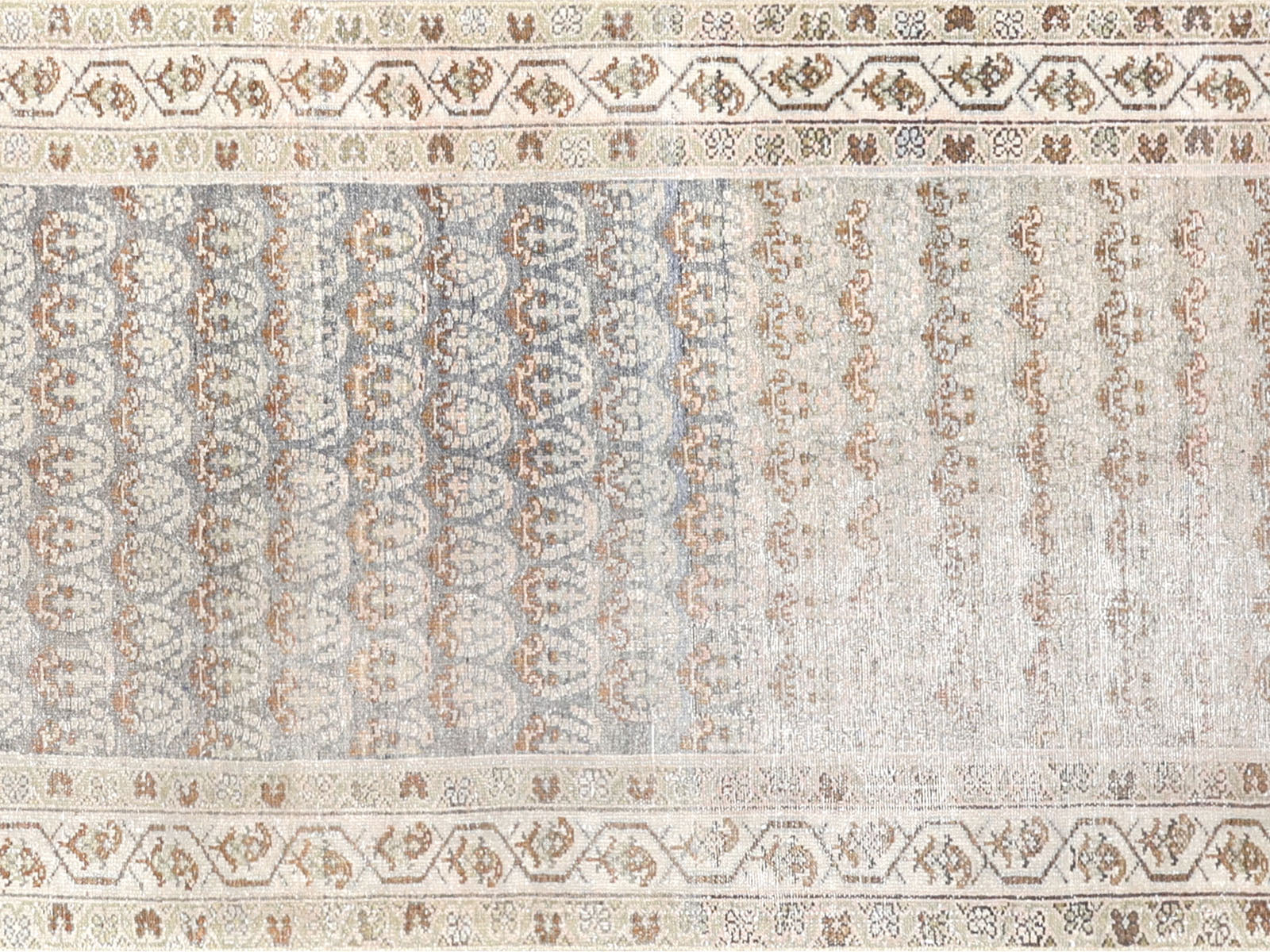 Antique Persian Melayer Rug in Blue,Taupe tones and an Boteh,All Over pattern. Measuring 3 feet 4 inches x 15 feet 11 inches – SKU 240178