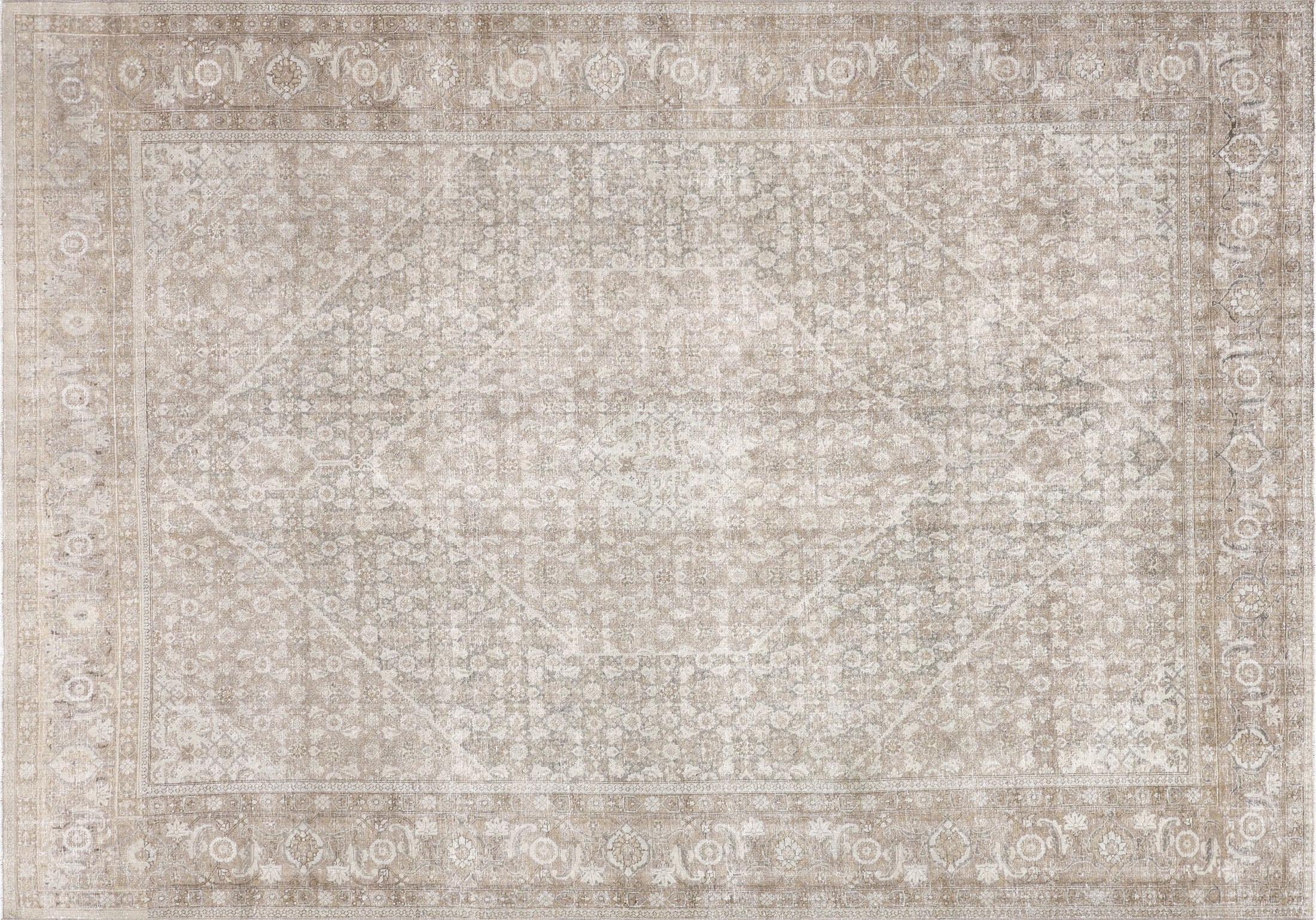 Semi Antique Persian Tabriz Rug in Taupe,Brown tones and an Herati,Medallion pattern. Measuring 9 feet 9 inches x 13 feet 0 inches – SKU 240189