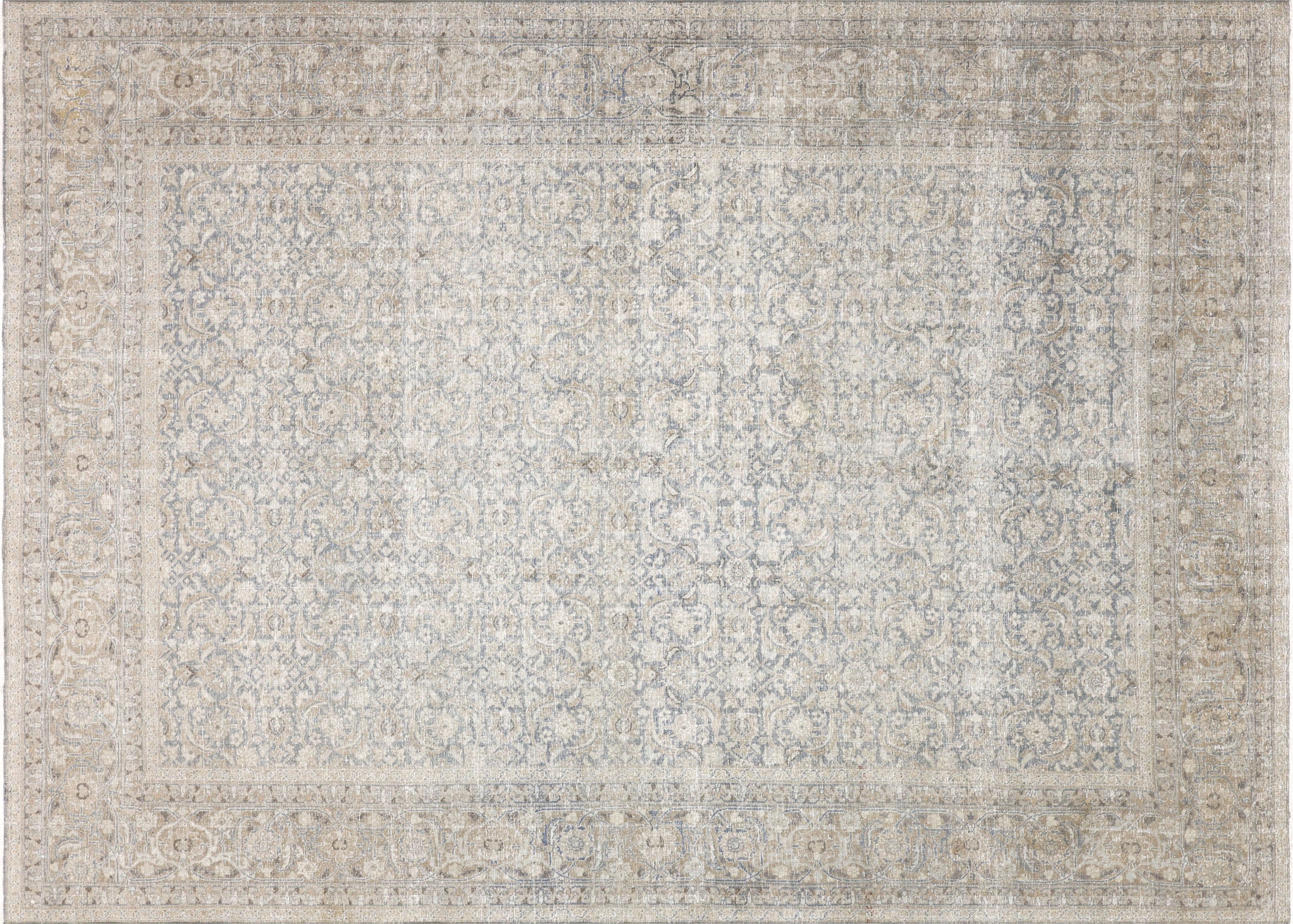Semi Antique Persian Tabriz Rug in Taupe,Blue tones and an Herati,All Over pattern. Measuring 8 feet 10 inches x 12 feet 3 inches – SKU 240190