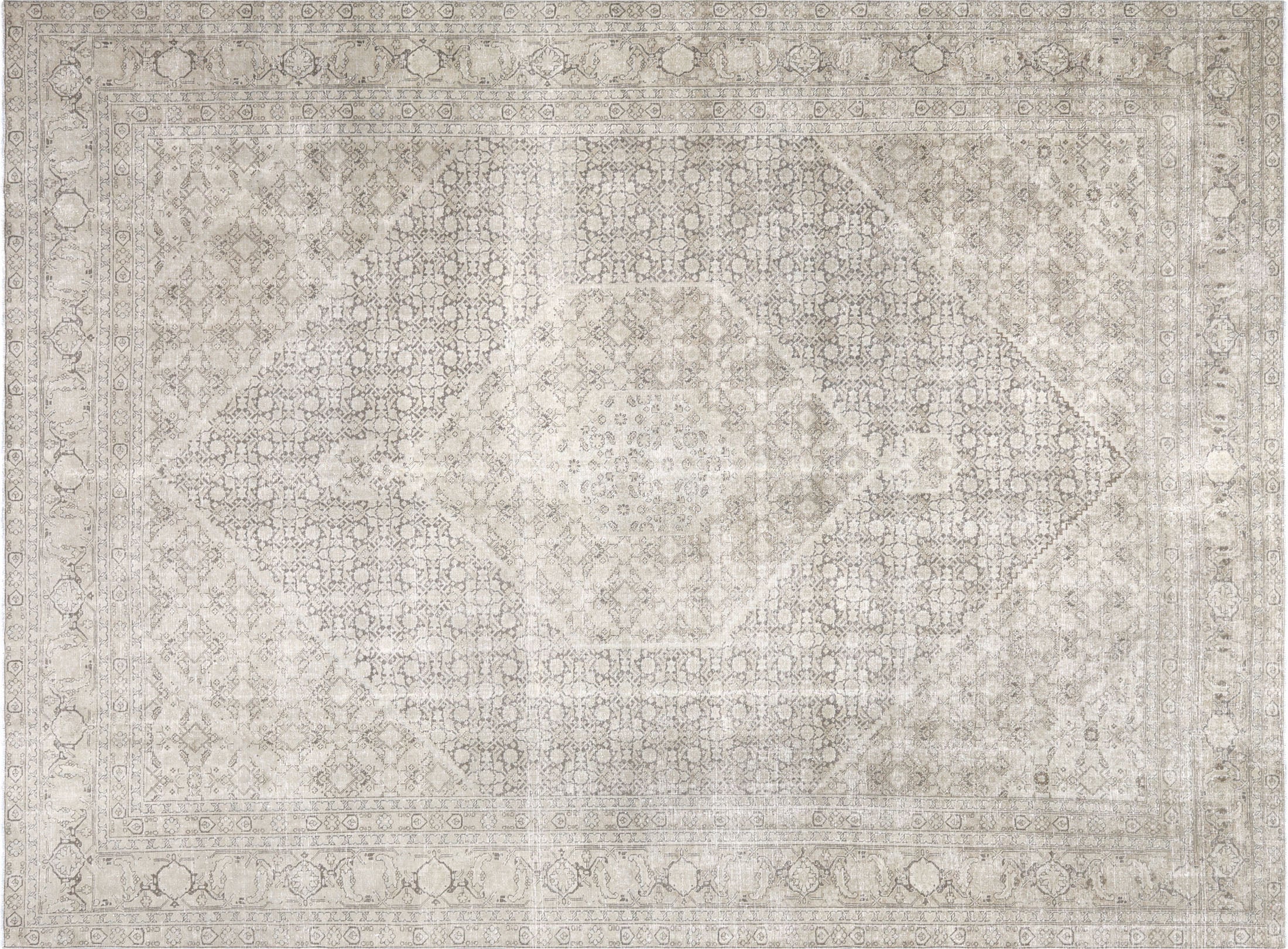 Semi Antique Persian Tabriz Rug in Taupe,Brown tones and an Herati,Medallion pattern. Measuring 10 feet 10 inches x 14 feet 4 inches – SKU 240193