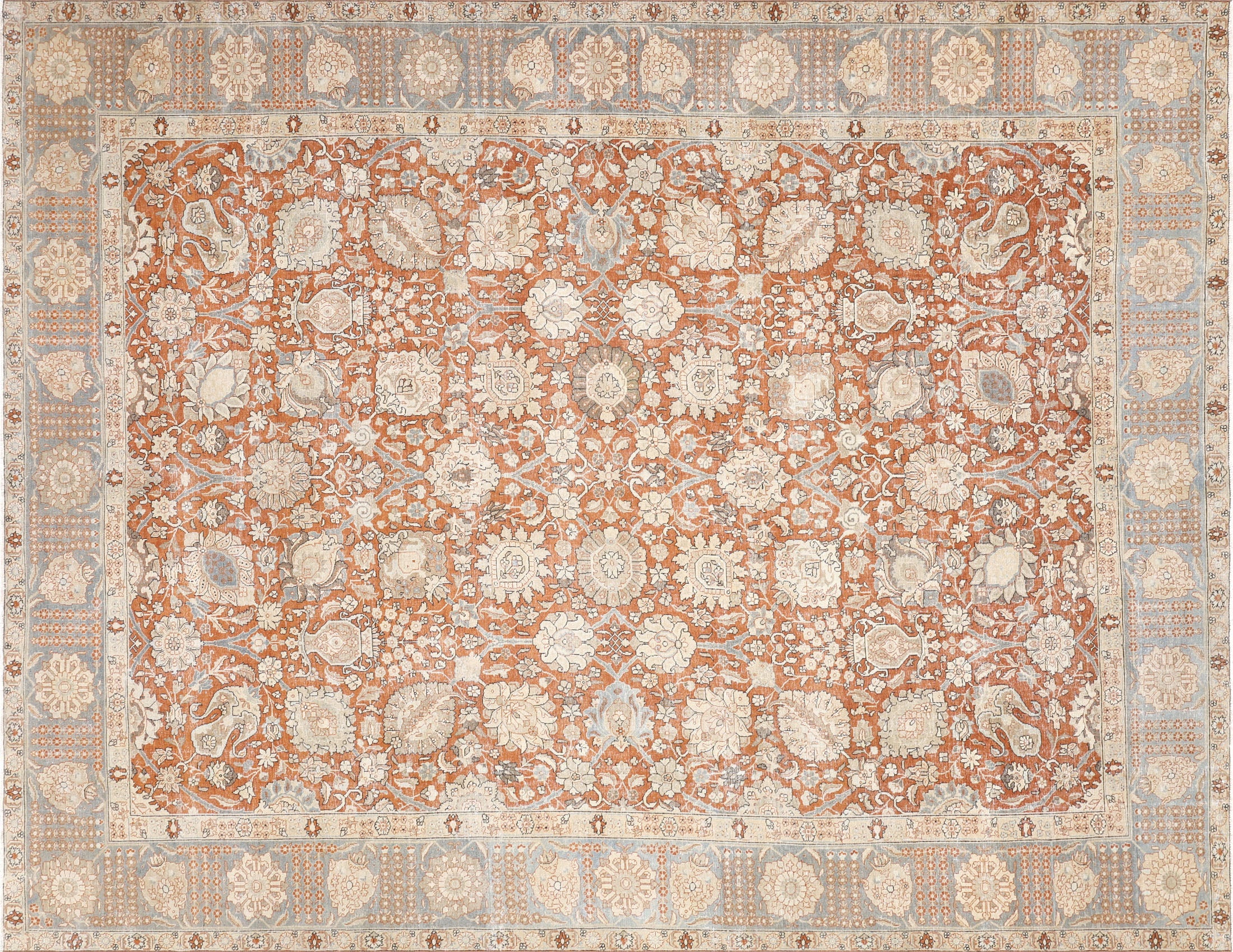 Semi Antique Persian Tabriz Rug in Red,Blue tones and an All Over pattern. Measuring 10 feet 8 inches x 12 feet 10 inches – SKU 240196