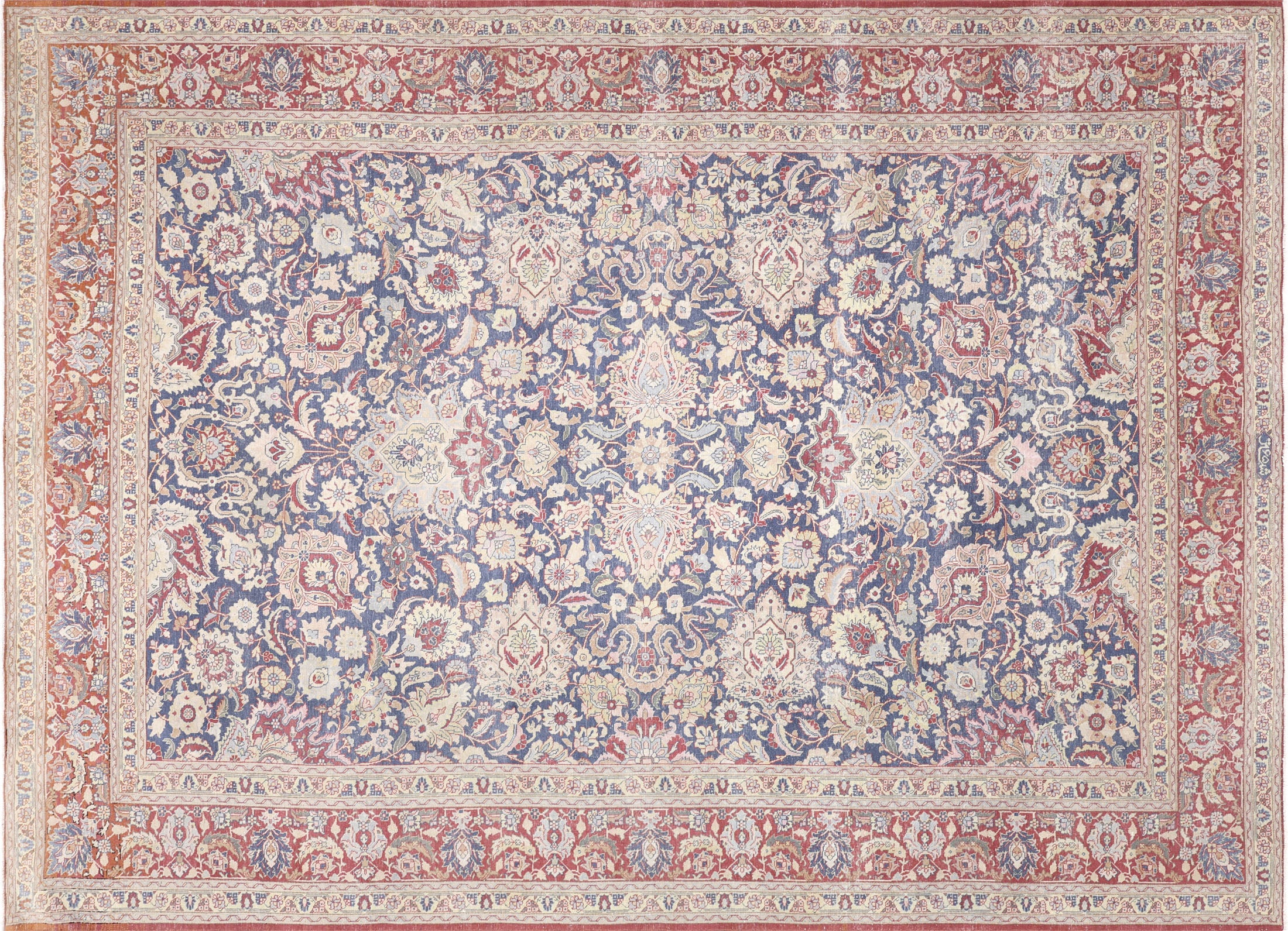 Semi Antique Persian Tabriz Rug in Blue,Red tones and an All Over pattern. Measuring 9 feet 6 inches x 12 feet 11 inches – SKU 240200