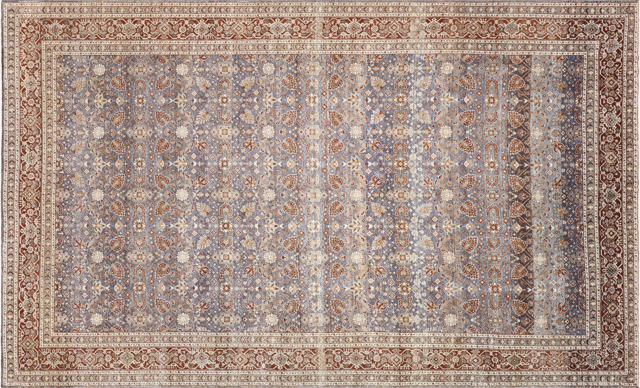 Semi Antique Persian Tabriz Rug in Blue,Red tones and an All Over pattern. Measuring 8 feet 11 inches x 14 feet 7 inches – SKU 240204