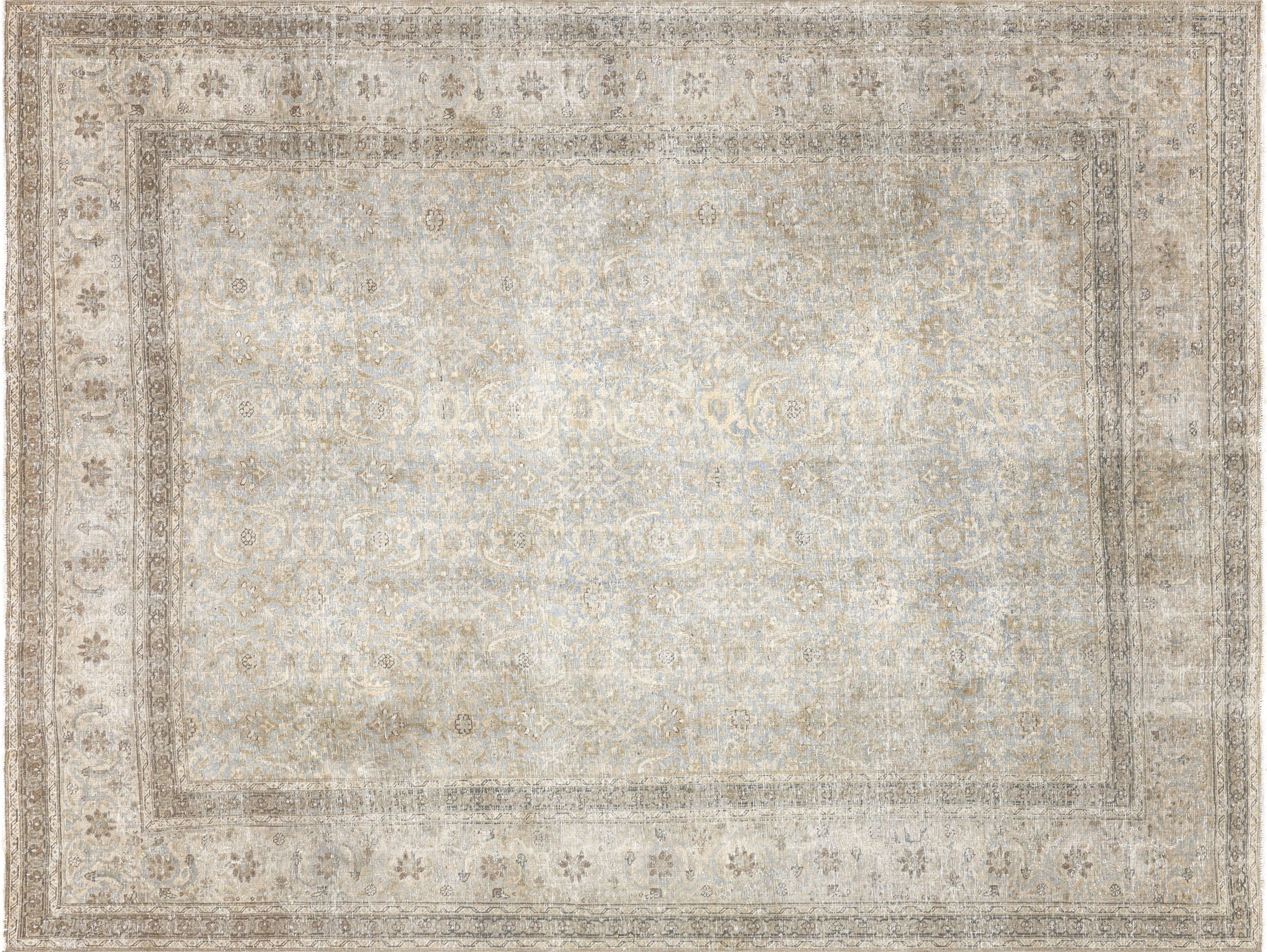 Semi Antique Persian Tabriz Rug in Blue,Taupe tones and an Herati,All Over pattern. Measuring 7 feet 9 inches x 10 feet 3 inches – SKU 240206