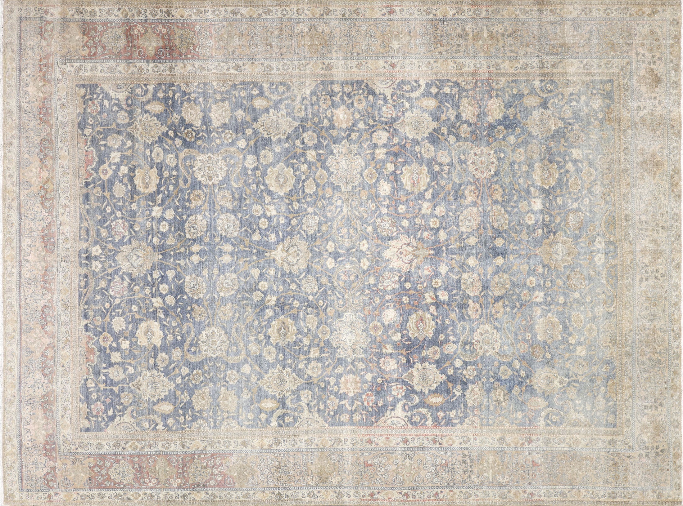 Semi Antique Persian Tabriz Rug in Blue tones and an All Over pattern. Measuring 9 feet 1 inches x 12 feet 2 inches – SKU 240209