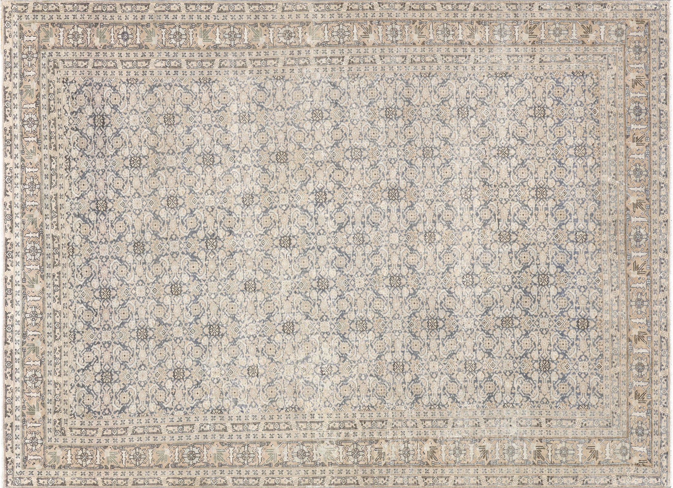 Semi Antique Persian Tabriz Rug in Blue,Taupe tones and an Herati,All Over pattern. Measuring 7 feet 6 inches x 10 feet 4 inches – SKU 240250