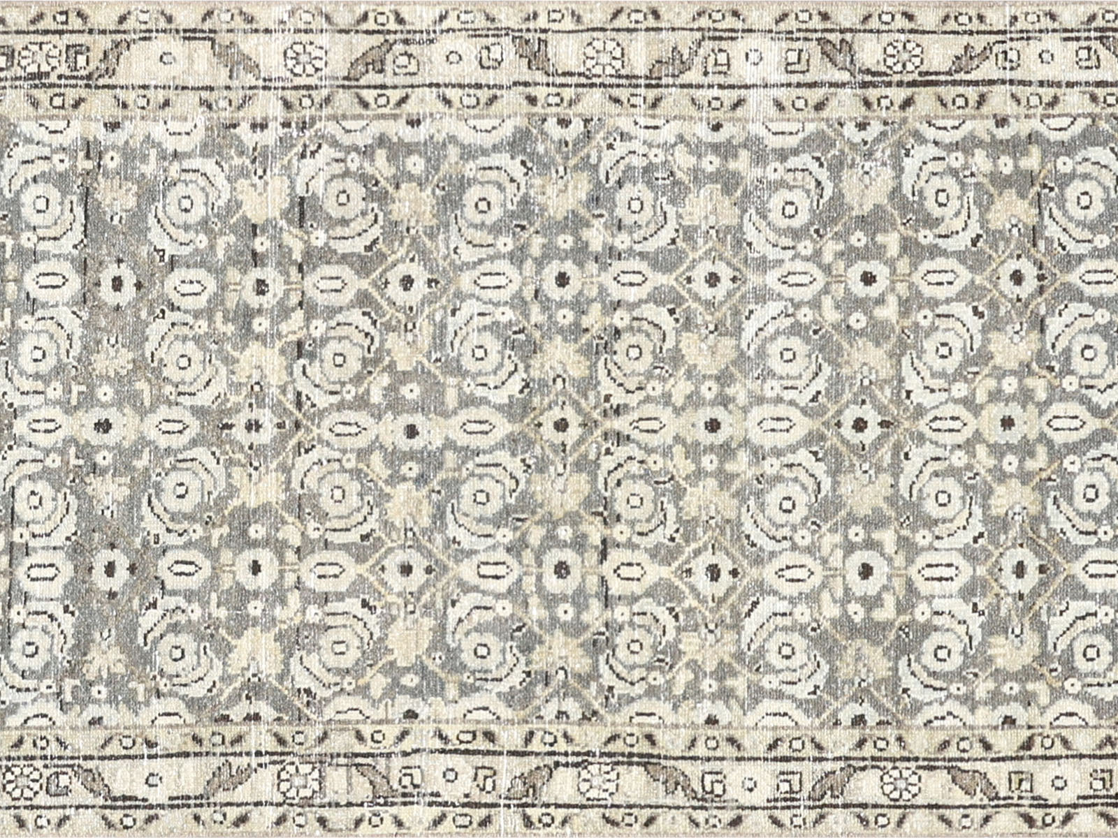 Semi Antique Persian Melayer Rug in Grey,Taupe tones and an Herati,All Over pattern. Measuring 3 feet 3 inches x 15 feet 3 inches – SKU 240251