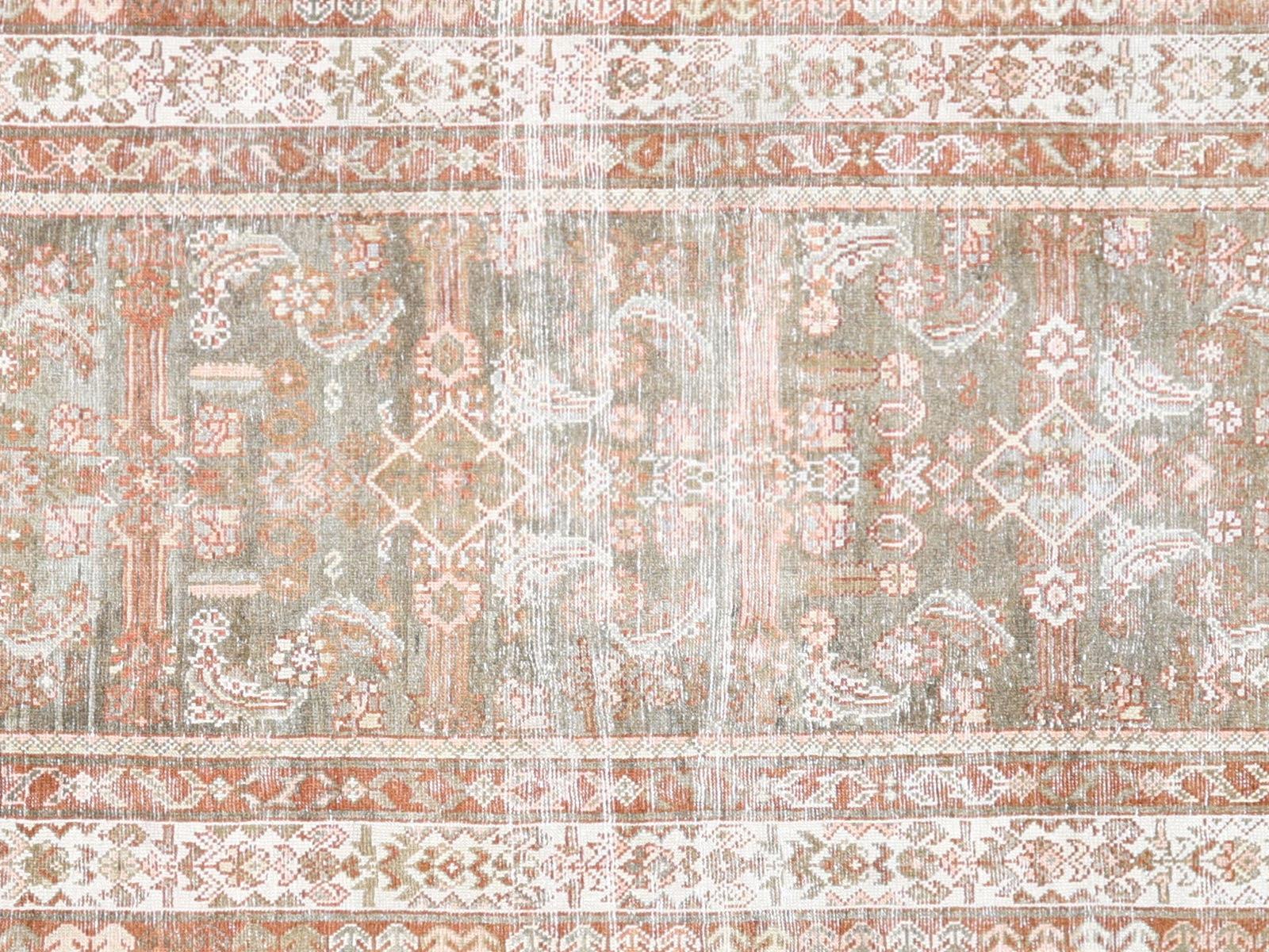 Antique Persian Melayer Rug in Taupe tones and an Herati,All Over pattern. Measuring 3 feet 2 inches x 13 feet 3 inches – SKU 240266
