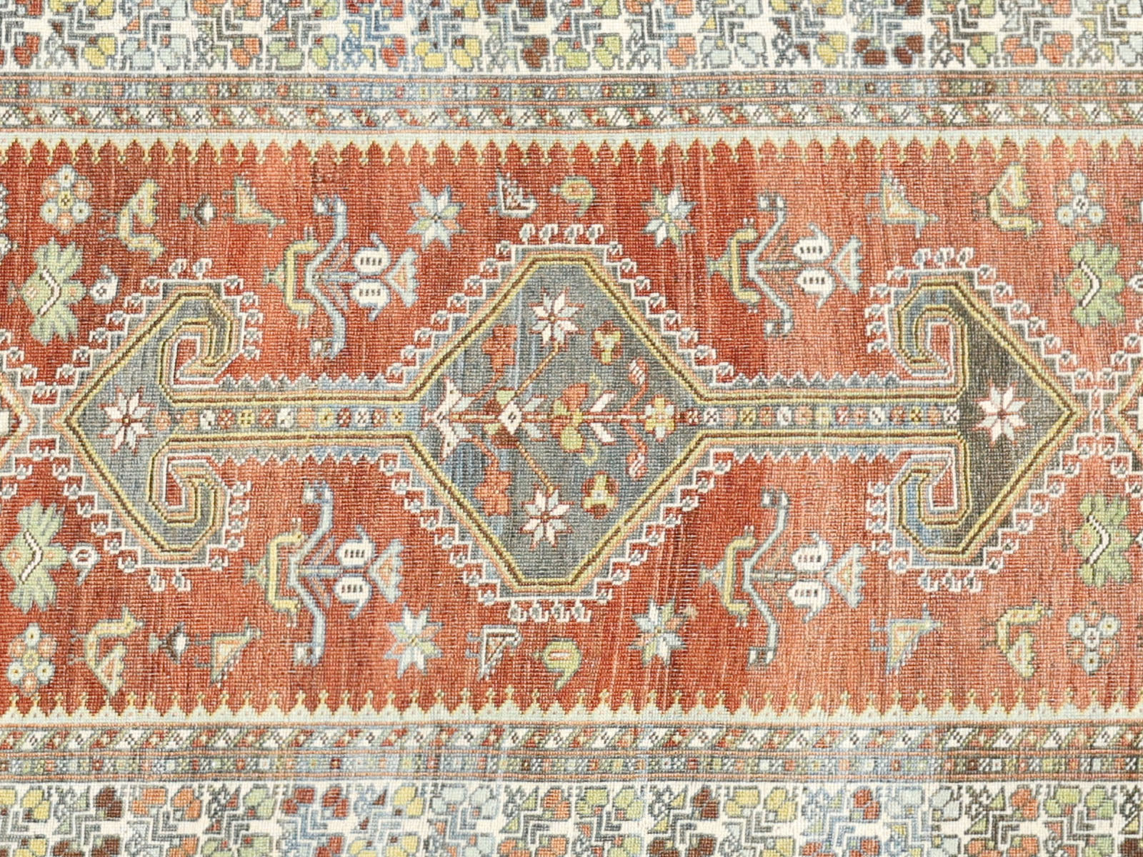 Antique Persian Shiraz Rug in Red tones and an Geometrical,All Over pattern. Measuring 3 feet 4 inches x 12 feet 0 inches – SKU 240271