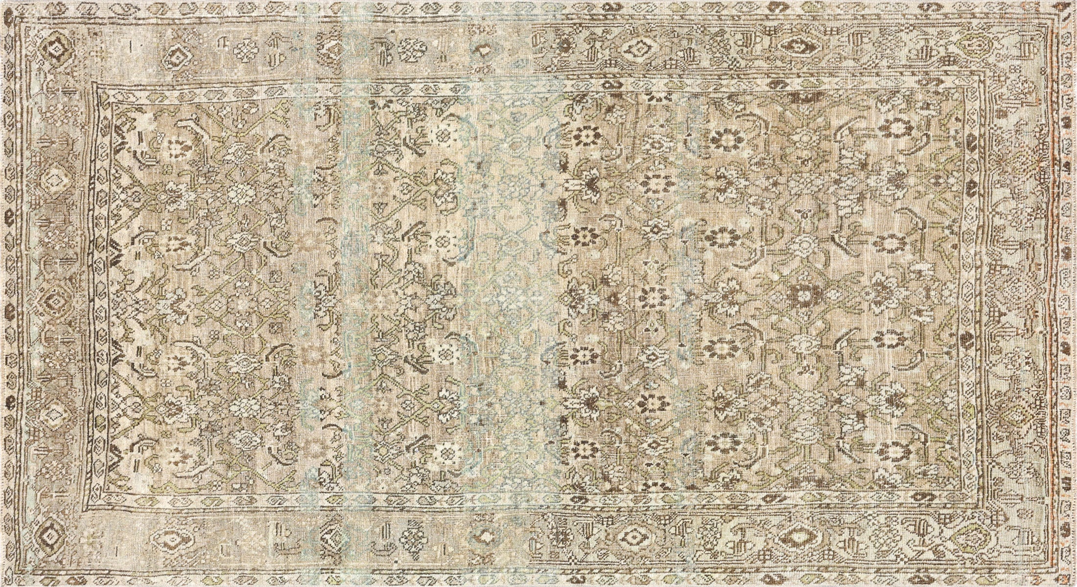 Antique Persian Bidjar Rug in Taupe,Beige tones and an Herati,All Over pattern. Measuring 3 feet 8 inches x 7 feet 0 inches – SKU 240272