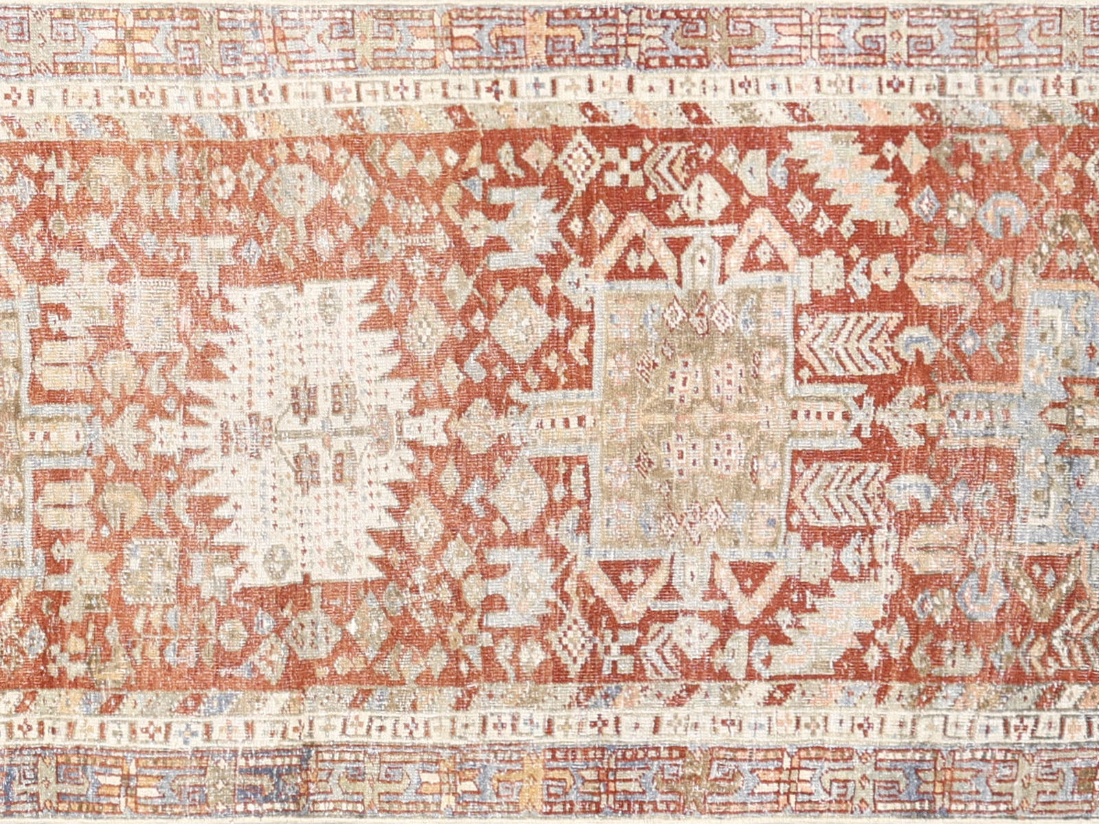 Antique Persian Heriz Rug in Red tones and an Geometrical,All Over pattern. Measuring 2 feet 10 inches x 14 feet 5 inches – SKU 240281