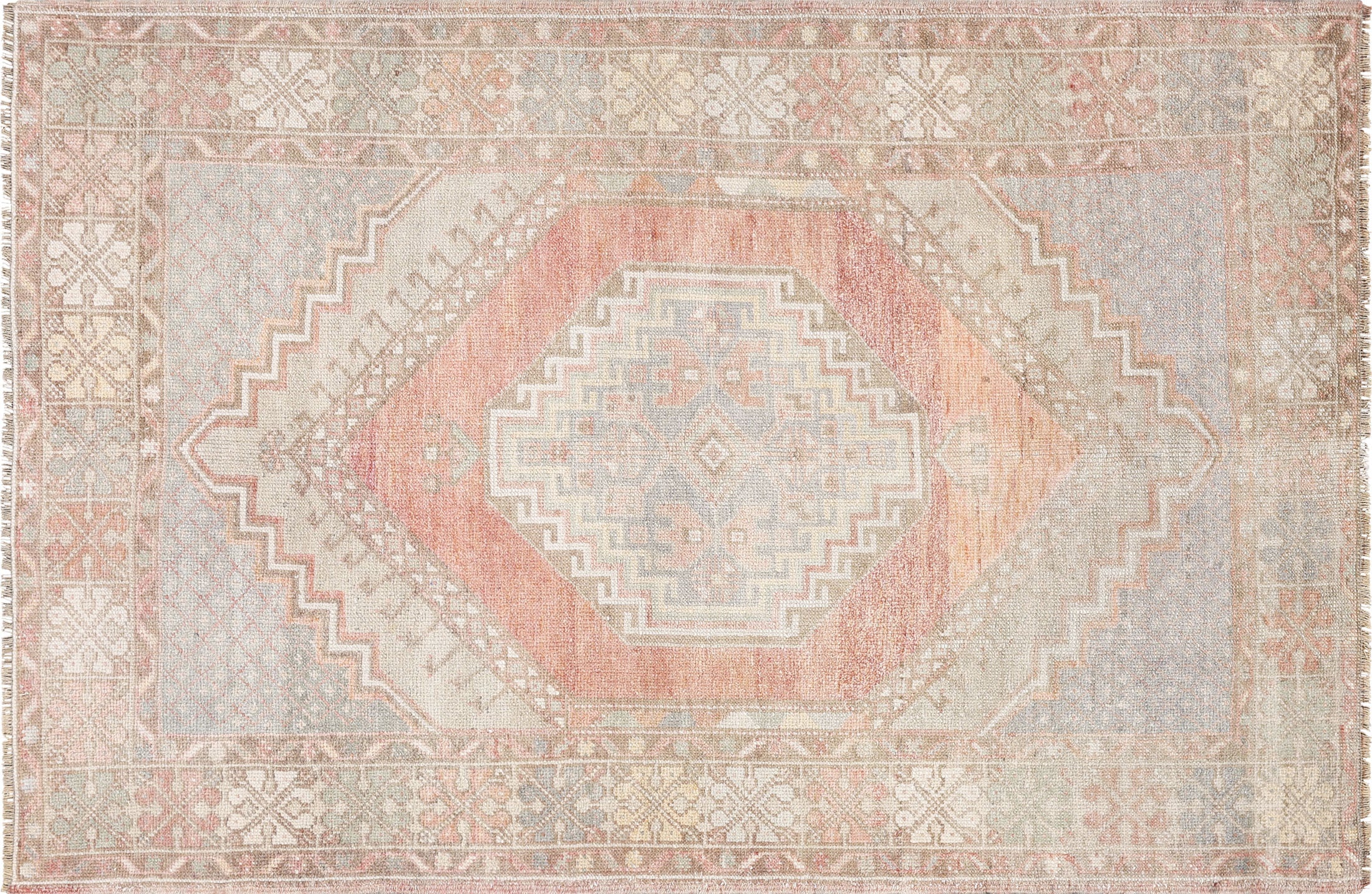Vintage Turkish Oushak Rug in Taupe tones and an Geometrical pattern. Measuring 3 feet 8 inches x 5 feet 6 inches – SKU 240285