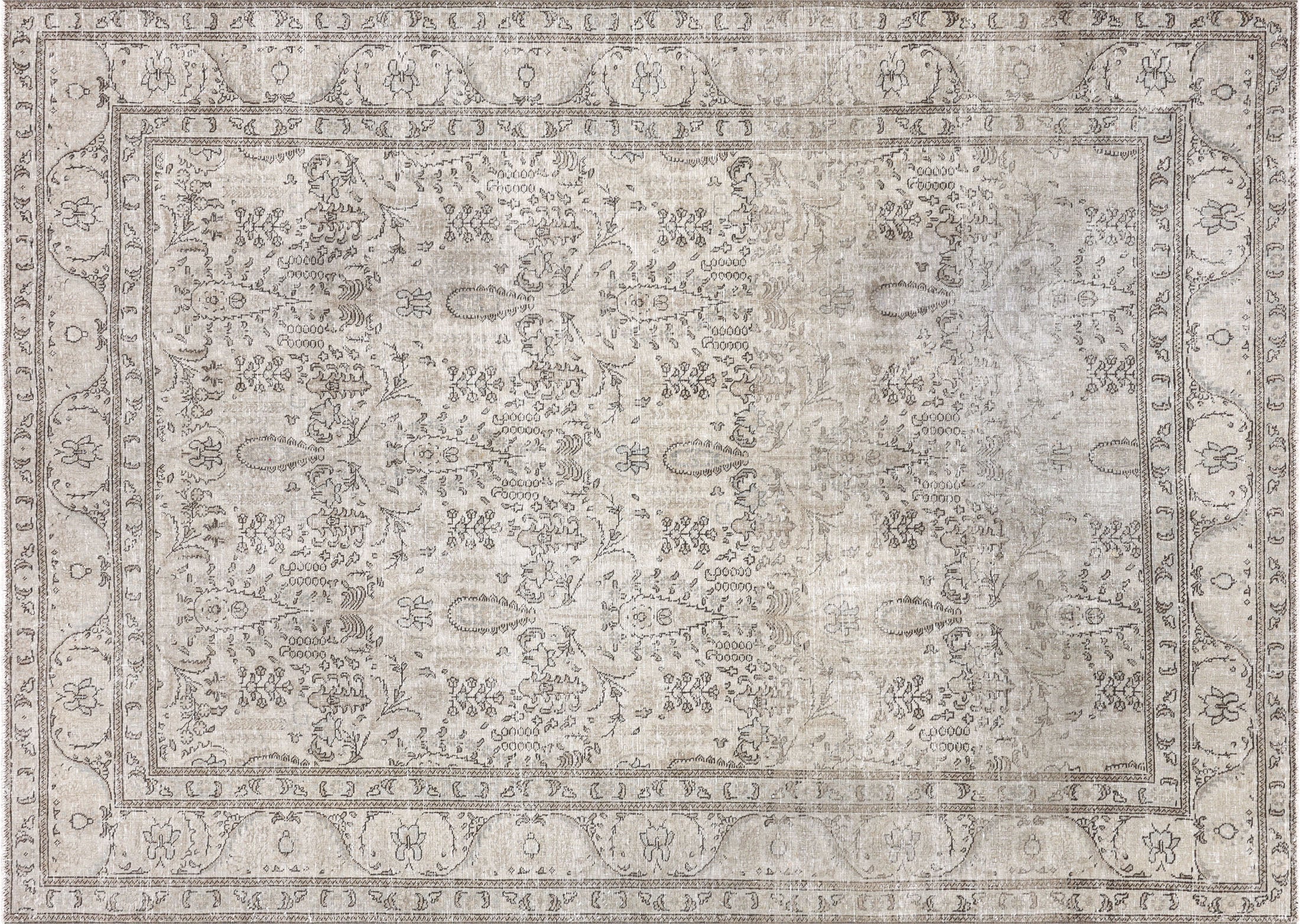 Semi Antique Persian Tabriz Rug in Ivory,Brown tones and an All Over pattern. Measuring 7 feet 0 inches x 9 feet 9 inches – SKU 240290