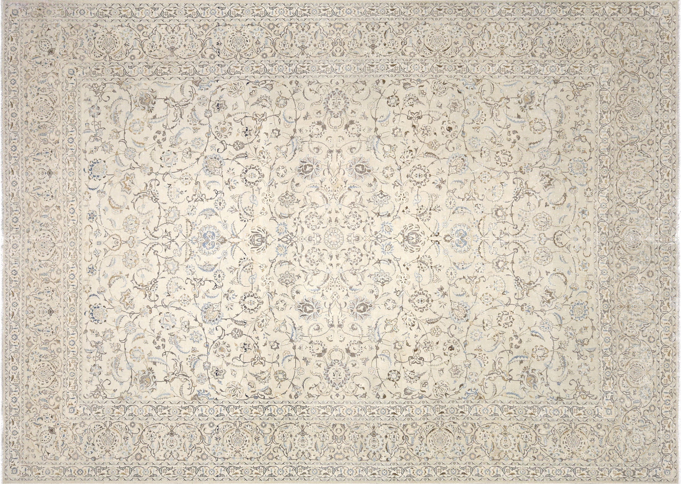 Vintage Persian Tabriz Rug in Ivory,Brown tones and an All Over pattern. Measuring 10 feet 4 inches x 14 feet 6 inches – SKU 240296