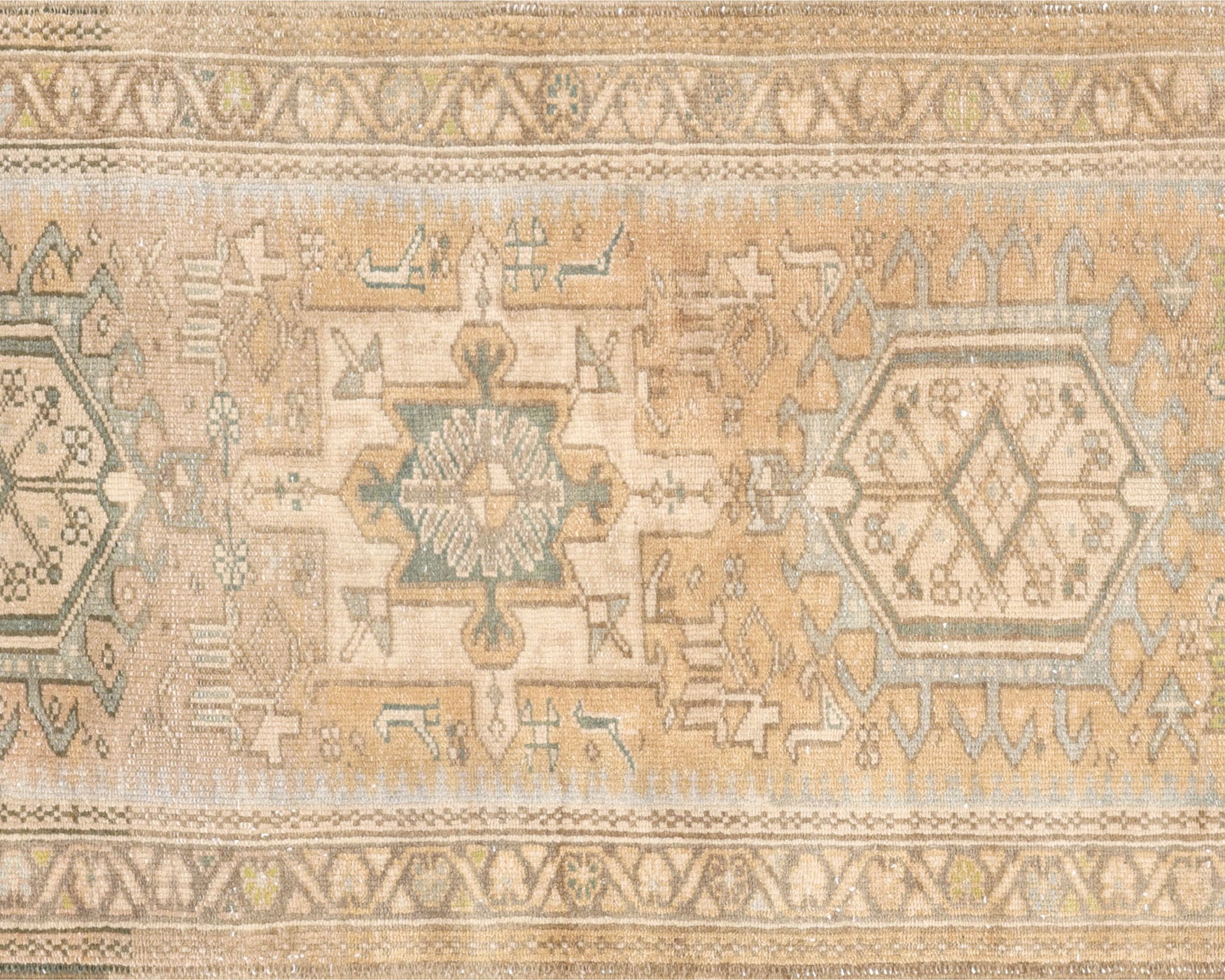 Vintage Persian Karadja Rug in Beige,Brown tones and an All Over,Geometrical pattern. Measuring 2 feet 8 inches x 12 feet 11 inches – SKU 240351