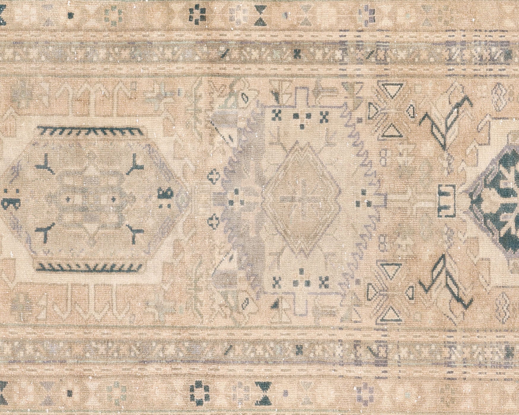 Vintage Persian Karadja Rug in Beige,Green tones and an All Over,Geometrical pattern. Measuring 3 feet 2 inches x 12 feet 7 inches – SKU 240353
