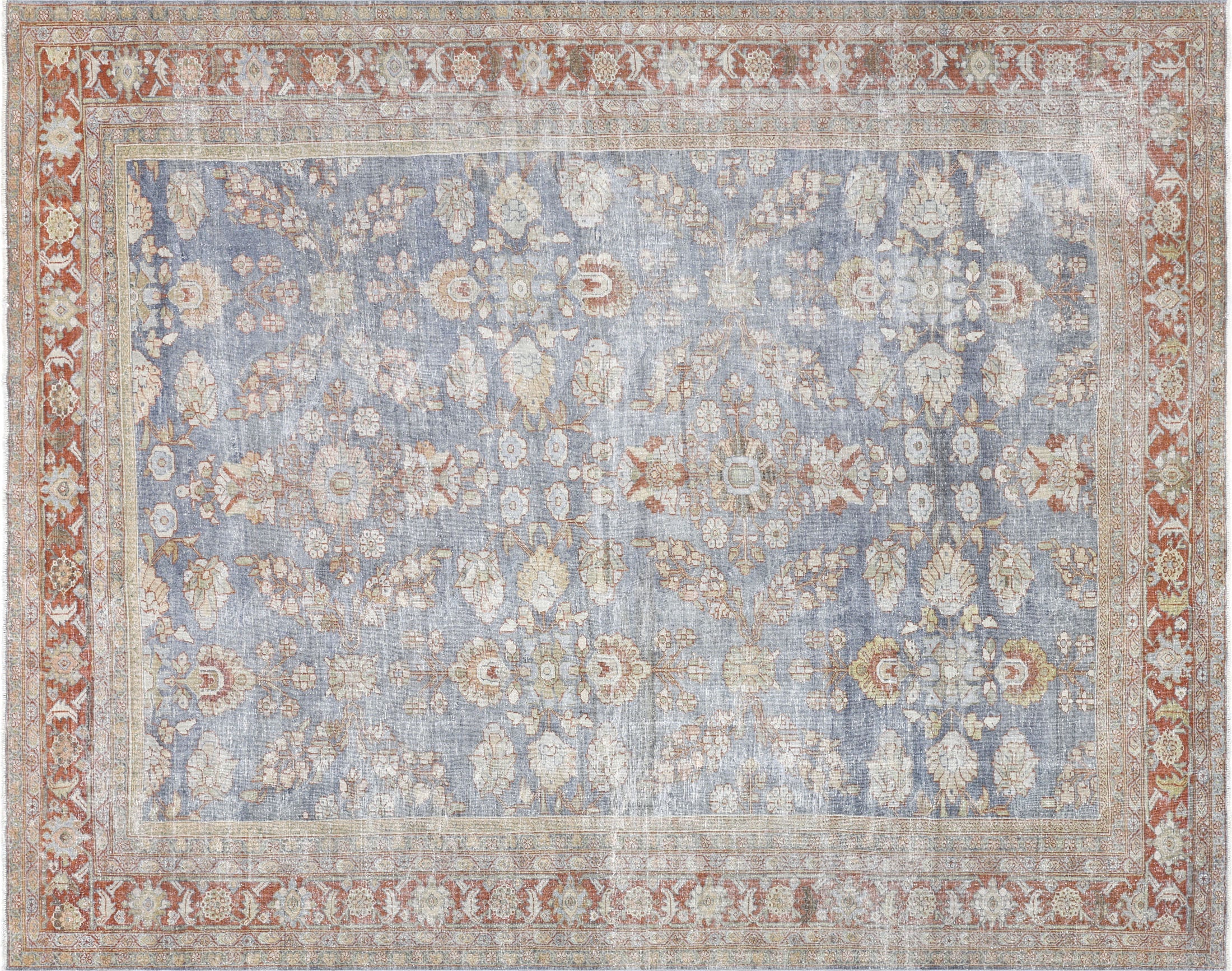Antique Persian Mahal Rug in Blue,Red tones and an All Over pattern. Measuring 9 feet 1 inches x 11 feet 5 inches – SKU 240359